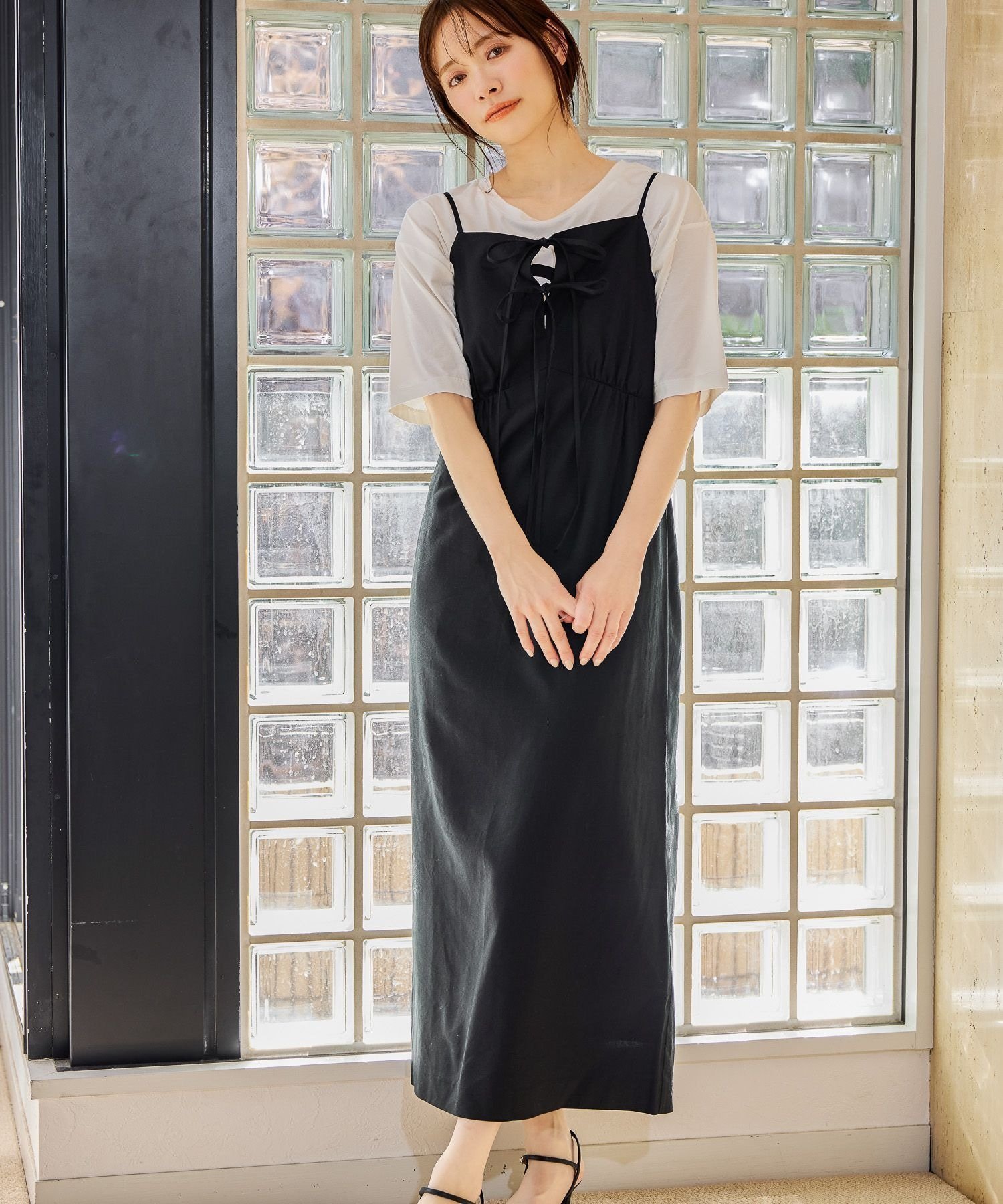 【ミスティ ウーマン/mysty woman】のWリボンキャミワンピース インテリア・キッズ・メンズ・レディースファッション・服の通販 founy(ファウニー) 　ファッション　Fashion　レディースファッション　Fashion for Women　ワンピース　Dresses　キャミソールワンピース　Camisole Dresses　おすすめ　Recommended / Our Picks　キャミワンピース　Cami Dress, Slip Dress　ジャケット　Jacket, Outerwear　セットアップ　Set-Up, Coordinated Outfit　ダブル　Double, Double-Breasted　バランス　Balance, Style Balance　フロント　Front, Front Design　リボン　Ribbon, Bow　レース　Lace, Lace Fabric　ブラック|ID: prp329100004980375 ipo3291000000037317860