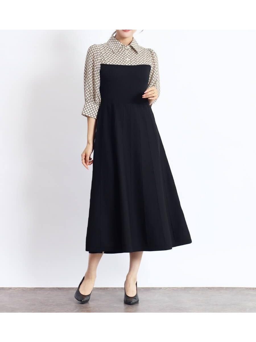 【ヴァン/Vin】のシャツドッキングニットワンピース インテリア・キッズ・メンズ・レディースファッション・服の通販 founy(ファウニー) 　ファッション　Fashion　レディースファッション　Fashion for Women　ワンピース　Dresses　ニットワンピース　Knit Dresses　おすすめ　Recommended / Our Picks　とろみ　Fluid, Flowy Fabric　エレガント 上品　Elegant　ドッキング　Docking, Mixed Material　フィット　Fit, Slim Fit　秋　Autumn　ブラック|ID: prp329100004980396 ipo3291000000037317922