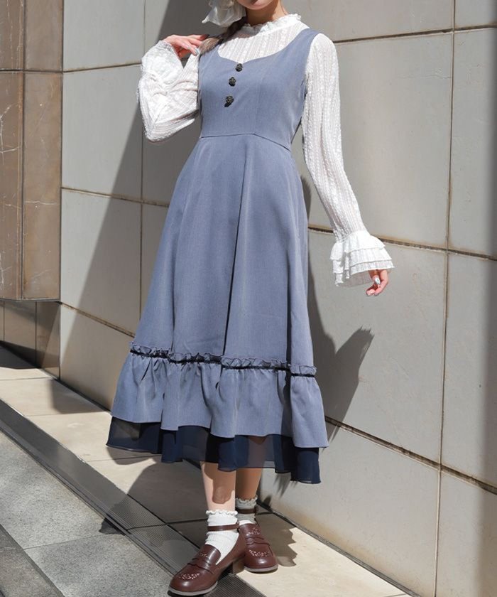 【アクシーズファム/axes femme】のレースアップジャンパースカート インテリア・キッズ・メンズ・レディースファッション・服の通販 founy(ファウニー) https://founy.com/ ファッション Fashion レディースファッション Fashion for Women スカート Skirts おすすめ Recommended / Our Picks インナー Innerwear カットソー Cut and Sewn Top シンプル Simple, Minimal フリル Frill, Ruffle フロント Front, Front Design 切替 Switching, Contrast Panel |ID: prp329100004980427 ipo3291000000037318032