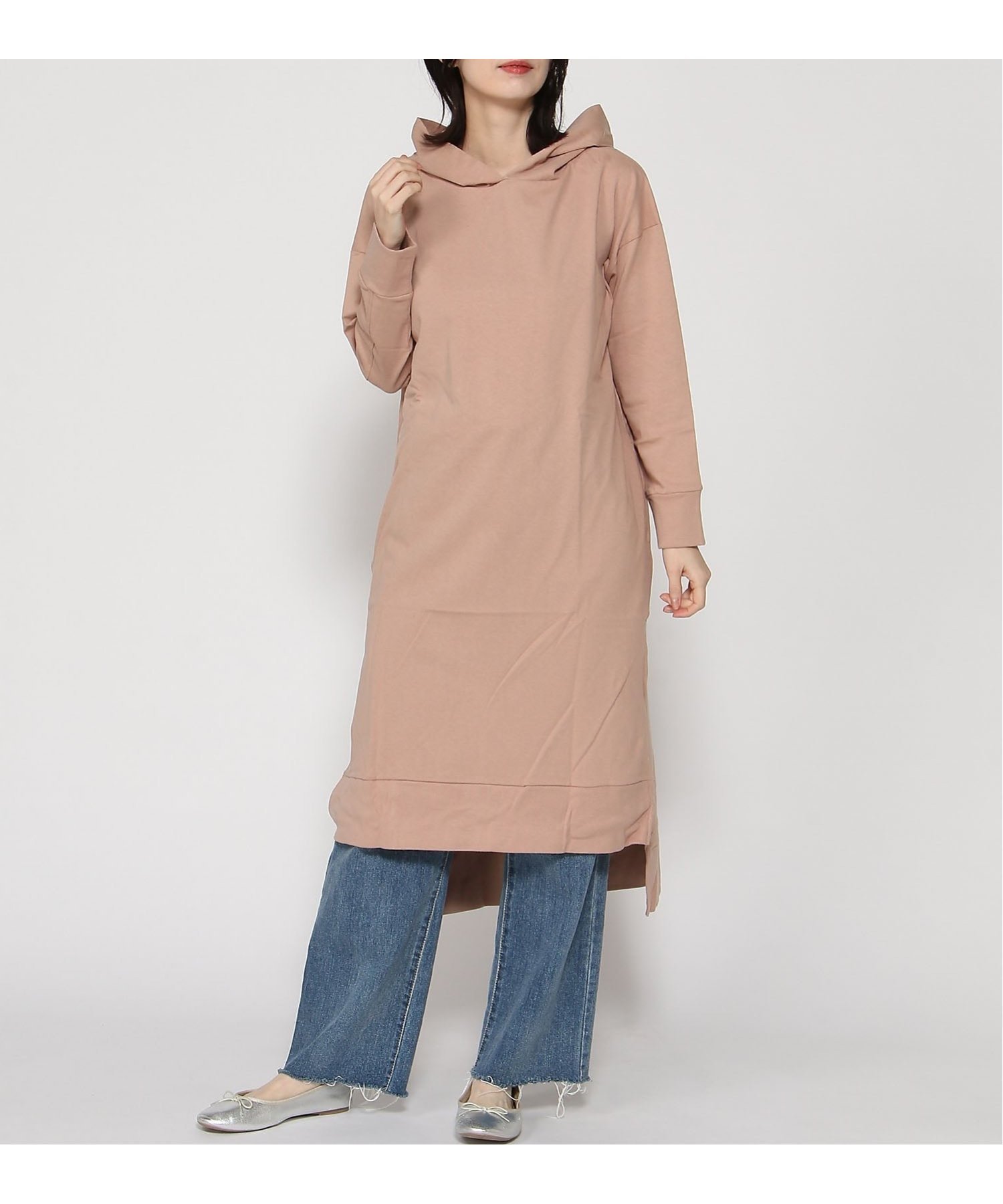 【その他のブランド/Other】のコットン天竺フードワンピース インテリア・キッズ・メンズ・レディースファッション・服の通販 founy(ファウニー) 　ファッション　Fashion　レディースファッション　Fashion for Women　ワンピース　Dresses　シンプル　Simple, Minimal　スリット　Slit, Slit Detail　ピンク|ID: prp329100004980439 ipo3291000000037318068