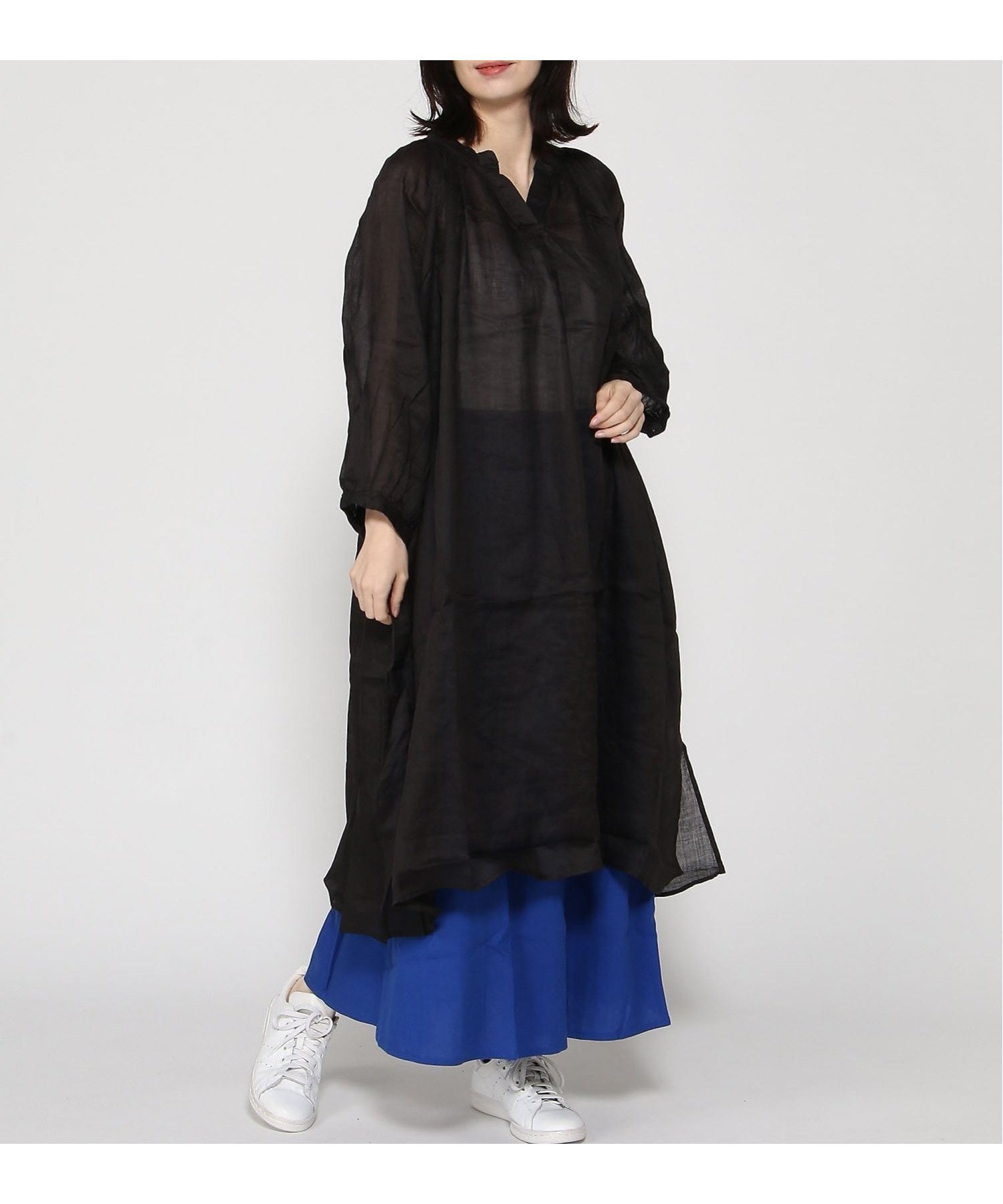 【その他のブランド/Other】のラミームジスキッパーワンピース インテリア・キッズ・メンズ・レディースファッション・服の通販 founy(ファウニー) 　ファッション　Fashion　レディースファッション　Fashion for Women　ワンピース　Dresses　ギャザー　Gathered, Ruffled　シアー　Sheer, See-Through　スキッパー　Skipper, Open Collar　スリット　Slit, Slit Detail　フロント　Front, Front Design　ブラック|ID: prp329100004980445 ipo3291000000037318086