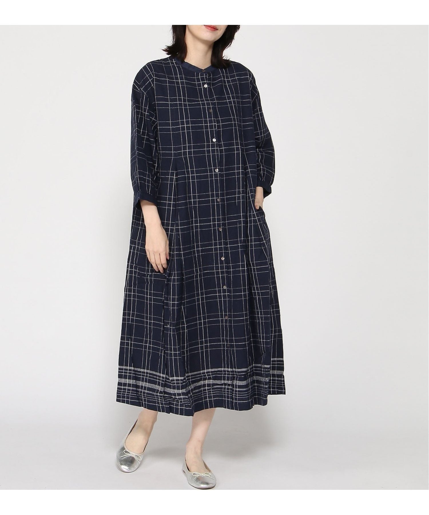 【その他のブランド/Other】のコットンリネンパネルチェックワンピース インテリア・キッズ・メンズ・レディースファッション・服の通販 founy(ファウニー) 　ファッション　Fashion　レディースファッション　Fashion for Women　ワンピース　Dresses　シンプル　Simple, Minimal　チェック　Check, Plaid, Tartan　リネン　Linen, Linen Fabric　羽織　Haori, Light Jacket　ネイビー|ID: prp329100004980446 ipo3291000000037318089