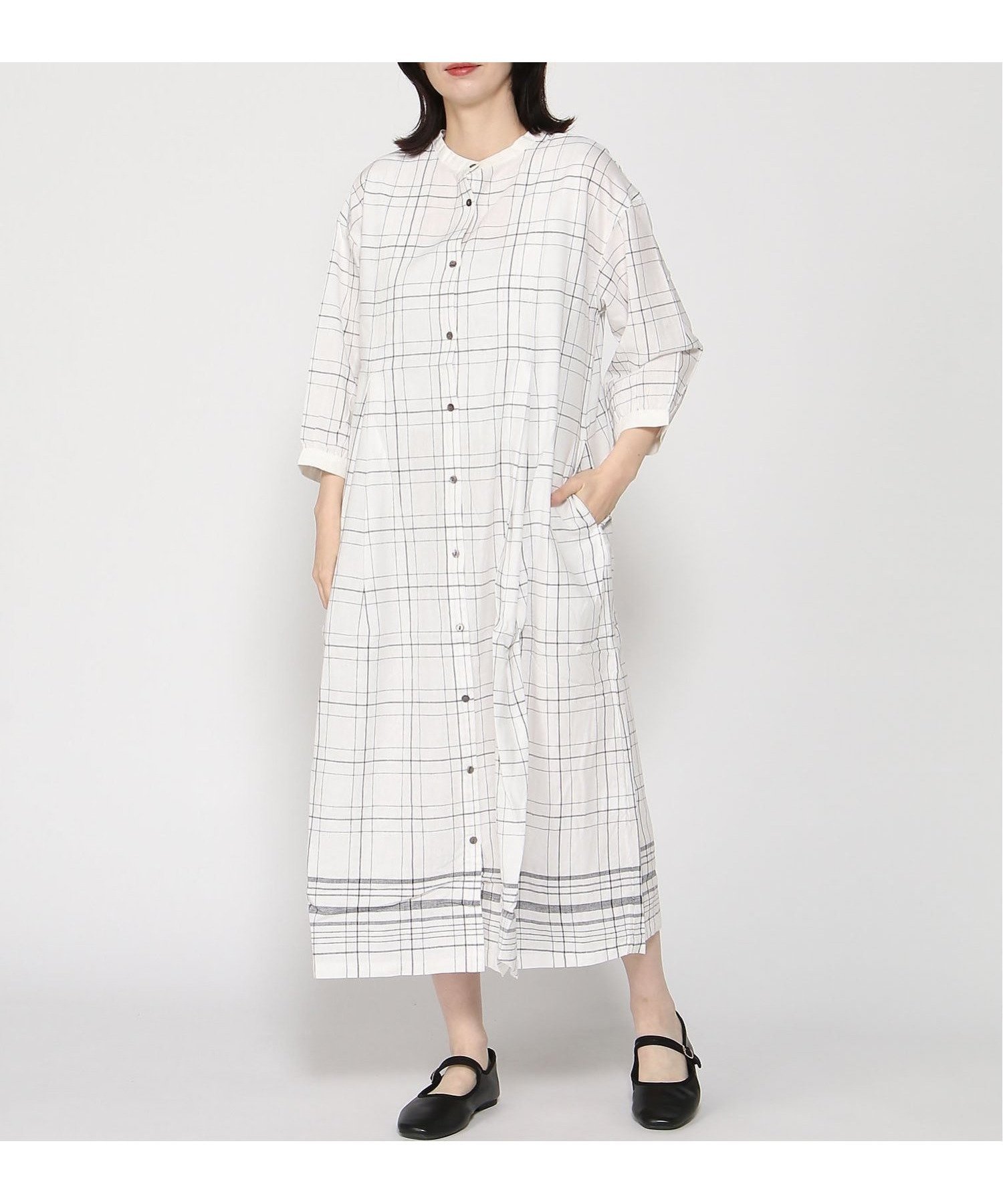 【その他のブランド/Other】のコットンリネンパネルチェックワンピース インテリア・キッズ・メンズ・レディースファッション・服の通販 founy(ファウニー) 　ファッション　Fashion　レディースファッション　Fashion for Women　ワンピース　Dresses　シンプル　Simple, Minimal　チェック　Check, Plaid, Tartan　リネン　Linen, Linen Fabric　羽織　Haori, Light Jacket　ホワイト|ID: prp329100004980446 ipo3291000000037318090