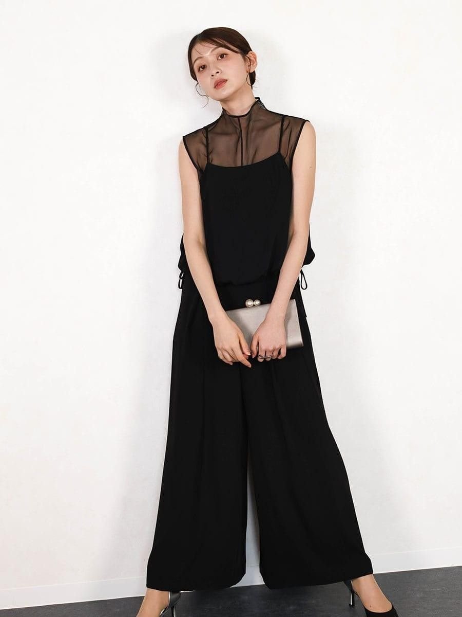 【ヴァン/Vin】のシアードッキングキャミソール×パンツセットアップ インテリア・キッズ・メンズ・レディースファッション・服の通販 founy(ファウニー) 　ファッション　Fashion　レディースファッション　Fashion for Women　セットアップ　Matching Sets　レディースパンツ・ボトムス　Pants & Trousers / Bottoms　おすすめ　Recommended / Our Picks　インナー　Innerwear　キャミソール　Camisole, Spaghetti Strap Top　シアー　Sheer, See-Through　セットアップ　Set-Up, Coordinated Outfit　セパレート　Separate, Two-Piece　セレモニー　Ceremony　フォルム　Silhouette, Form　ワイド　Wide, Wide Fit　結婚式　Wedding　ブラック|ID: prp329100004980455 ipo3291000000037318114