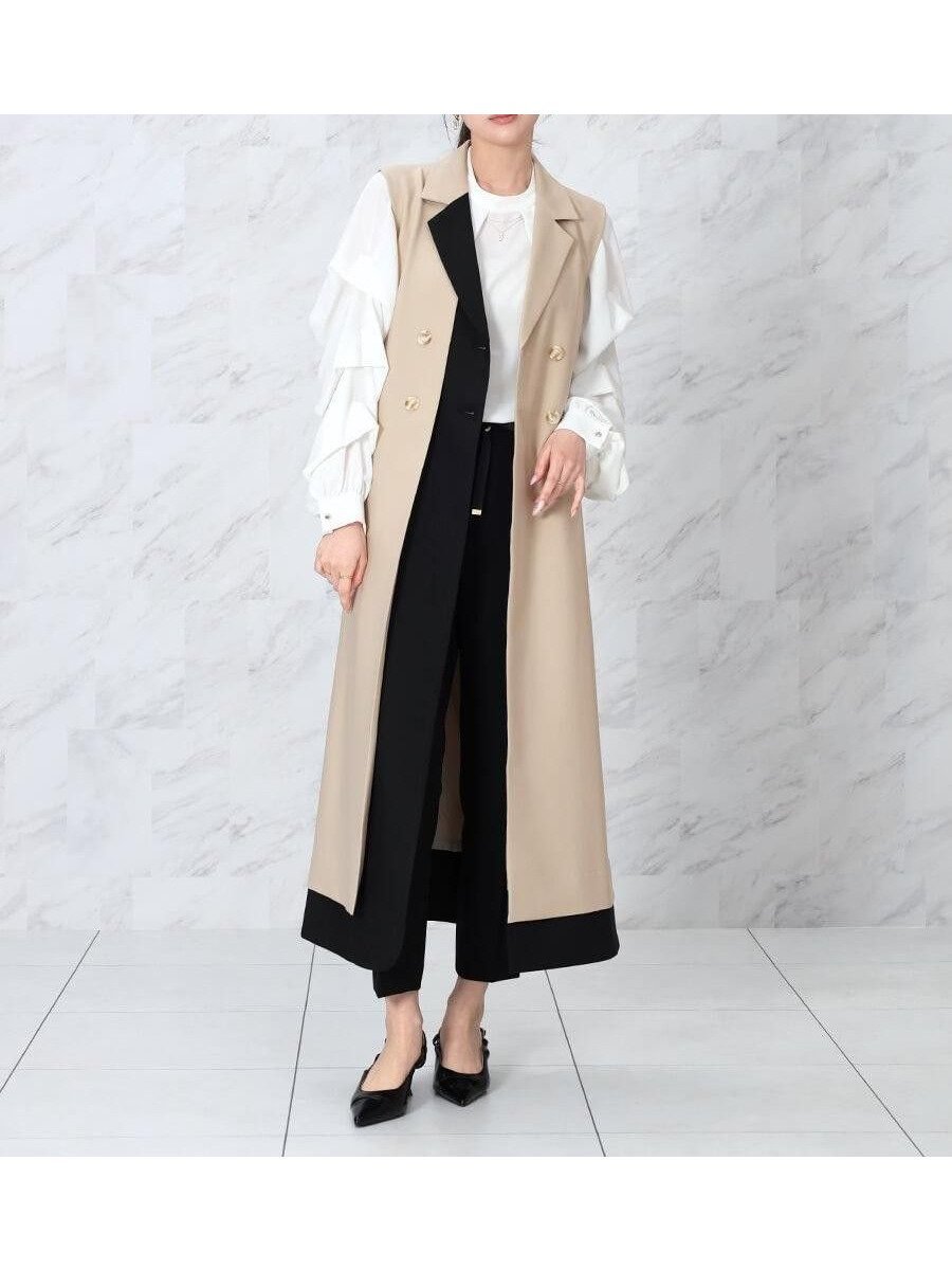 【ヴァン/Vin】のラウンドヘムバイカラージレワンピ インテリア・キッズ・メンズ・レディースファッション・服の通販 founy(ファウニー) 　ファッション　Fashion　レディースファッション　Fashion for Women　アウター　Coat / Outerwear Collection　インナー　Innerwear　カットソー　Cut and Sewn Top　ジャンスカ　Jumper Skirt, Pinafore Dress　モダン　Modern, Contemporary　ロング　Long, Long-Length　エレガント 上品　Elegant　ベージュ|ID: prp329100004980459 ipo3291000000037318125