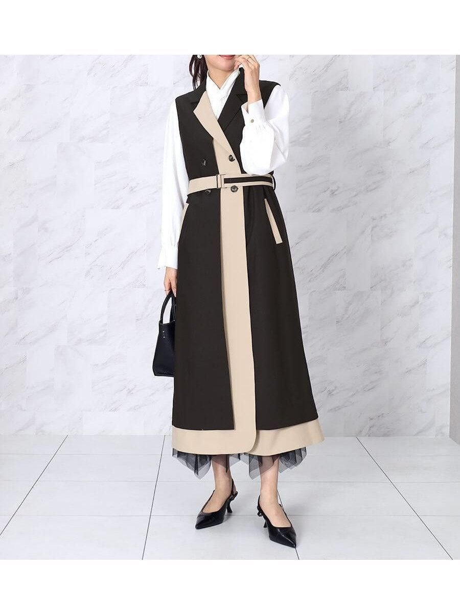 【ヴァン/Vin】のラウンドヘムバイカラージレワンピ インテリア・キッズ・メンズ・レディースファッション・服の通販 founy(ファウニー) 　ファッション　Fashion　レディースファッション　Fashion for Women　アウター　Coat / Outerwear Collection　インナー　Innerwear　カットソー　Cut and Sewn Top　ジャンスカ　Jumper Skirt, Pinafore Dress　モダン　Modern, Contemporary　ロング　Long, Long-Length　エレガント 上品　Elegant　ブラック|ID: prp329100004980459 ipo3291000000037318126