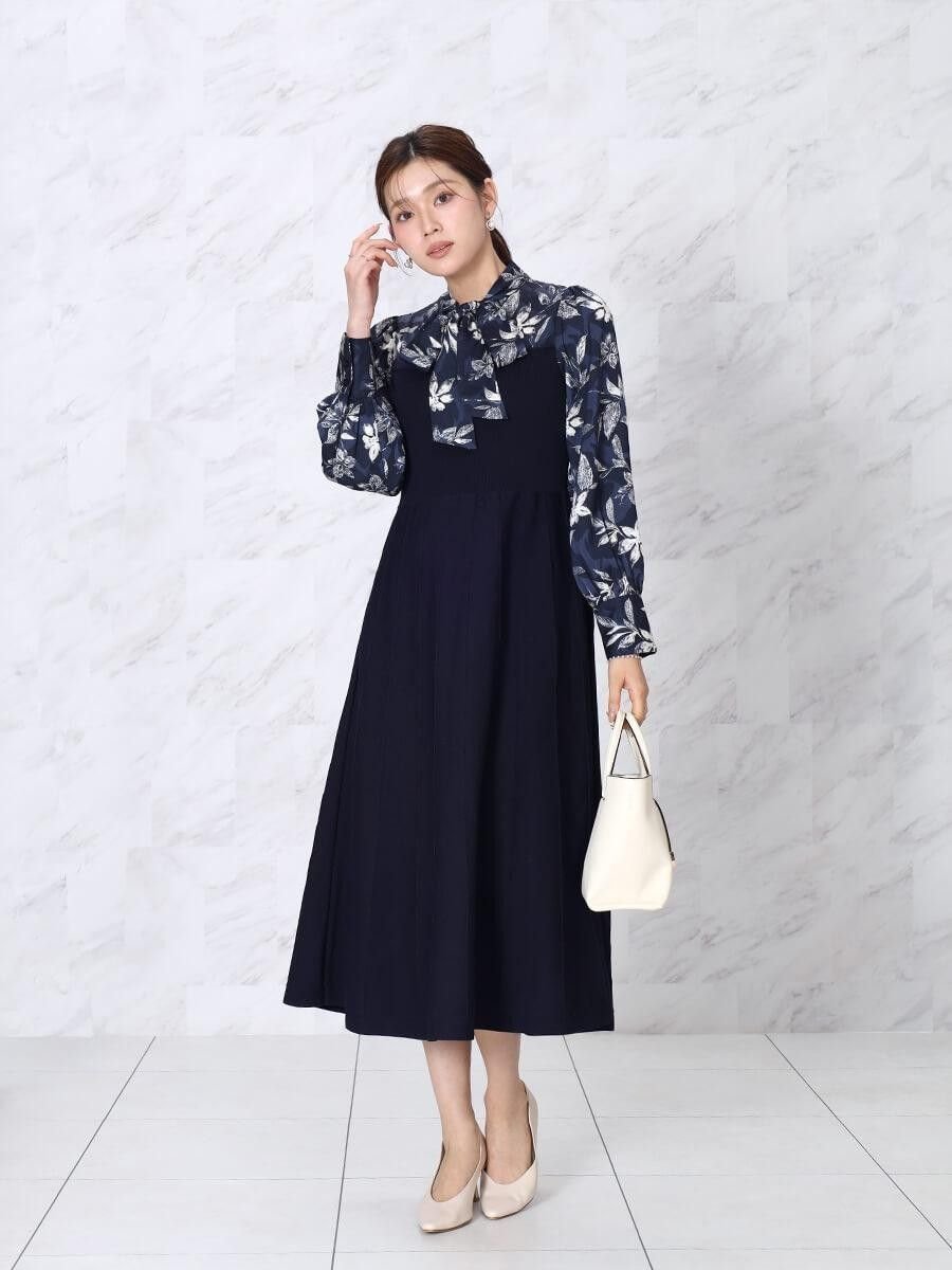 【ヴァン/Vin】のリーフプリントドッキングワンピース 大人の最旬トレンドファッション＆コーディネート founy(ファウニー) 　ファッション　Fashion　レディースファッション　Fashion for Women　ワンピース　Dresses　エレガント 上品　Elegant　ギャザー　Gathered, Ruffled　クラシカル　Classical, Vintage-Inspired　ドッキング　Docking, Mixed Material　フレア　Flare, Flared　リーフ　Leaf, Botanical Leaf　 other-1|ID: prp329100004980460 ipo3291000000037318127