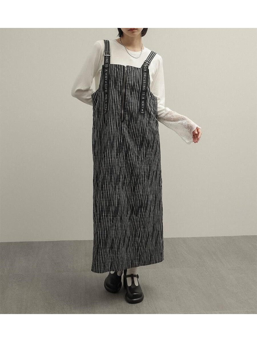 【ラシュッド/LASUD】のロゴテープジャンパースカート 大人の最旬トレンドファッション＆コーディネート founy(ファウニー) 　ファッション　Fashion　レディースファッション　Fashion for Women　スカート　Skirts　シンプル　Simple, Minimal　チェック　Check, Plaid, Tartan　フロント　Front, Front Design　リラックス　Relax, Relaxed Fit　エレガント 上品　Elegant　 other-1|ID: prp329100004980464 ipo3291000000037318137