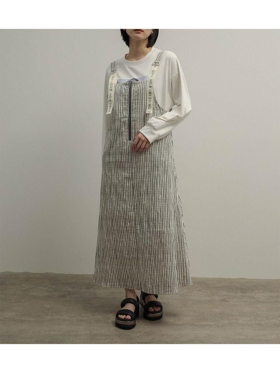 【ラシュッド/LASUD】のロゴテープジャンパースカート インテリア・キッズ・メンズ・レディースファッション・服の通販 founy(ファウニー) 　ファッション　Fashion　レディースファッション　Fashion for Women　スカート　Skirts　シンプル　Simple, Minimal　チェック　Check, Plaid, Tartan　フロント　Front, Front Design　リラックス　Relax, Relaxed Fit　エレガント 上品　Elegant　アイボリー|ID: prp329100004980464 ipo3291000000037318139