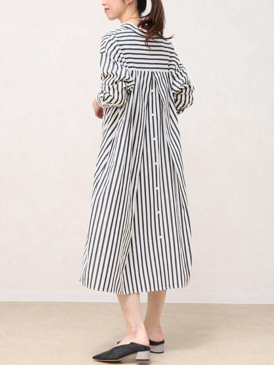 【ラシュッド/LASUD】のバックボタンキーネックシャツワンピース インテリア・キッズ・メンズ・レディースファッション・服の通販 founy(ファウニー) 　ファッション　Fashion　レディースファッション　Fashion for Women　ワンピース　Dresses　シャツワンピース / 1枚で着映えコーデ　Shirt Dresses　おすすめ　Recommended / Our Picks　リラックス　Relax, Relaxed Fit　シロクロ|ID: prp329100004980468 ipo3291000000037318147