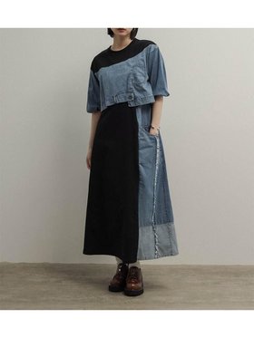 【ラシュッド/LASUD】のデニムコンビバルーンスリーブワンピース 大人の最旬トレンドファッション＆コーディネート founy(ファウニー) ファッション Fashion レディースファッション Fashion for Women ワンピース Dresses おすすめ Recommended / Our Picks スリーブ Sleeve, Long Sleeve / Short Sleeve セットアップ Set-Up, Coordinated Outfit バルーン Balloon, Balloon Silhouette フェミニン Feminine, Girly フレア Flare, Flared メッシュ Mesh, Net Fabric 切替 Switching, Contrast Panel 夏 Summer |ID:prp329100004980474