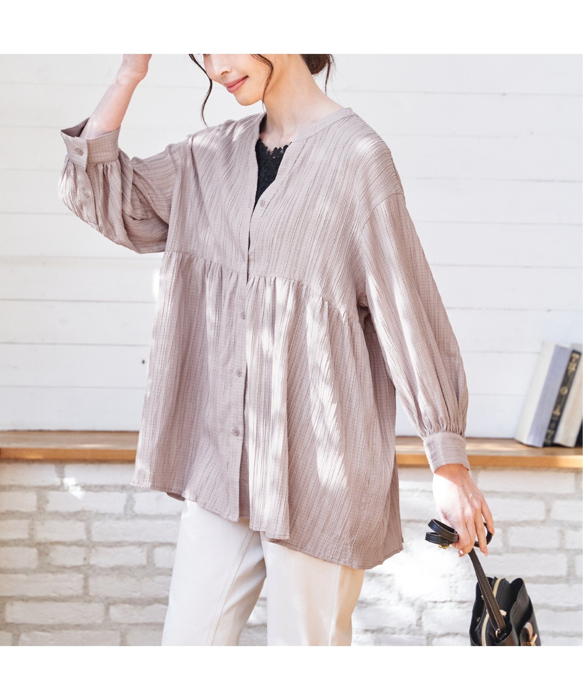 【イッカ/ikka】の冷感楊柳バンドカラーシャツ 大人の最旬トレンドファッション＆コーディネート founy(ファウニー) 　ファッション　Fashion　レディースファッション　Fashion for Women　トップス・カットソー　Cut & Sew Tops　シャツ・ブラウス・オフィスカジュアル　Elegant Blouses & Button-Ups　サッカー　Seersucker, Summer Fabric　フェミニン　Feminine, Girly　ペプラム　Peplum, Flared Hem　 other-1|ID: prp329100004980477 ipo3291000000037318172