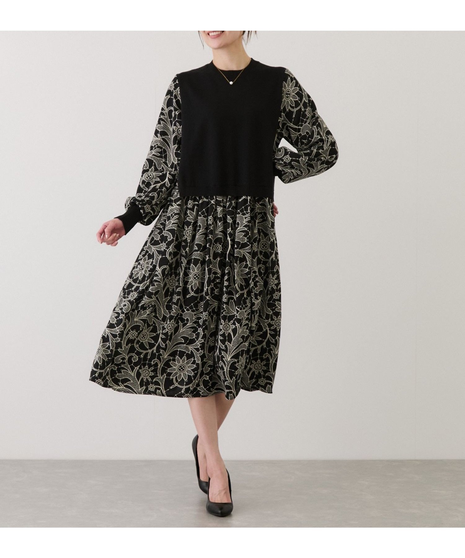 【ジャイロ/JAYRO】のカットドッキングワンピース インテリア・キッズ・メンズ・レディースファッション・服の通販 founy(ファウニー) 　ファッション　Fashion　レディースファッション　Fashion for Women　ワンピース　Dresses　オリエンタル　Oriental Pattern　ギャザー　Gathered, Ruffled　コンパクト　Compact, Small Size　切替　Switching, Contrast Panel　ショート　Short, Short Length　シンプル　Simple, Minimal　ドッキング　Docking, Mixed Material　バランス　Balance, Style Balance　フレア　Flare, Flared　プリント　Print, Printed Pattern　ポケット　Pocket, Pocket Detail　ミックス　Mix, Mixed Style　冬　Winter / This Winter　A/W・秋冬　Autumn/Winter　おすすめ　Recommended / Our Picks　ビジネス 仕事 通勤　Business / Work / Commuting　ブラック系(02)|ID: prp329100004980554 ipo3291000000037318450
