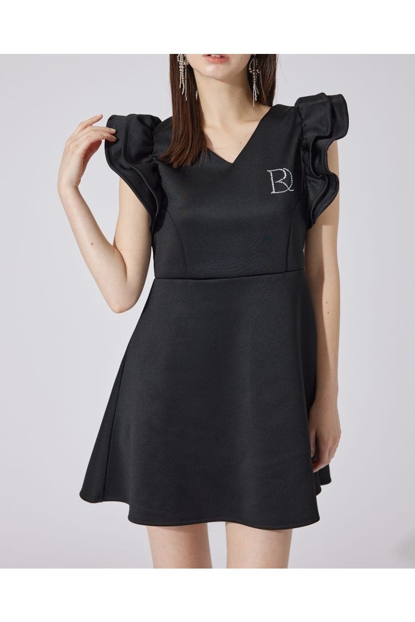 【リエンダ/rienda】のRDショルダーフリルカットミニワンピース インテリア・キッズ・メンズ・レディースファッション・服の通販 founy(ファウニー) 　ファッション　Fashion　レディースファッション　Fashion for Women　ワンピース　Dresses　シューズ　Shoes, Footwear　スカーフ　Scarf, Neckwear　ストーン　Stone, Gem-Like　ダブル　Double, Double-Breasted　フィット　Fit, Slim Fit　フリル　Frill, Ruffle　モチーフ　Motif, Design Theme　再入荷　Restock / Back in Stock　おすすめ　Recommended / Our Picks　BLK|ID: prp329100004980594 ipo3291000000037318587