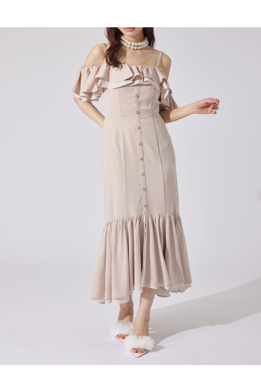 【リエンダ/rienda】のバイカラーオフショルマーメイドワンピース インテリア・キッズ・メンズ・レディースファッション・服の通販 founy(ファウニー) 　ファッション　Fashion　レディースファッション　Fashion for Women　ワンピース　Dresses　おすすめ　Recommended / Our Picks　スニーカー　Sneakers, Trainers　スリーブ　Sleeve, Long Sleeve / Short Sleeve　ダウン　Down, Puffer　パターン　Pattern, Design Print　フリル　Frill, Ruffle　マーメイド　Mermaid, Fishtail Silhouette　再入荷　Restock / Back in Stock　PNK|ID: prp329100004980597 ipo3291000000037318600