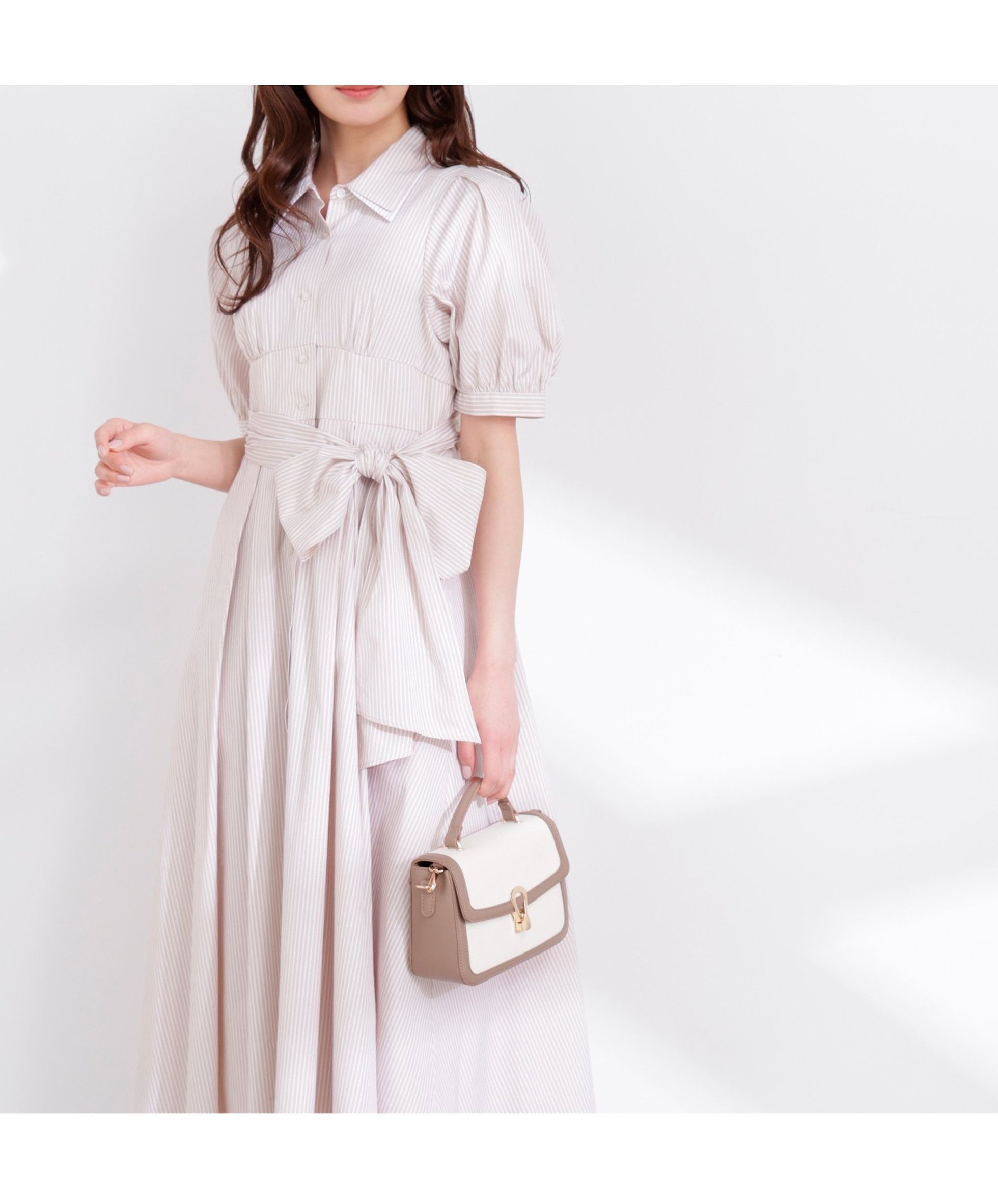 【プロポーション ボディドレッシング/PROPORTION BODY DRESSING】のレイヤードカラーシャツワンピース 26SS インテリア・キッズ・メンズ・レディースファッション・服の通販 founy(ファウニー) 　ファッション　Fashion　レディースファッション　Fashion for Women　ワンピース　Dresses　シャツワンピース / 1枚で着映えコーデ　Shirt Dresses　2026年　2026　2026春夏・S/S　Spring/Summer 2026 SS26　スリーブ　Sleeve, Long Sleeve / Short Sleeve　ブロード　Broadcloth, Fine Cotton　リボン　Ribbon, Bow　ベージュストライプ1|ID: prp329100004980648 ipo3291000000037318781