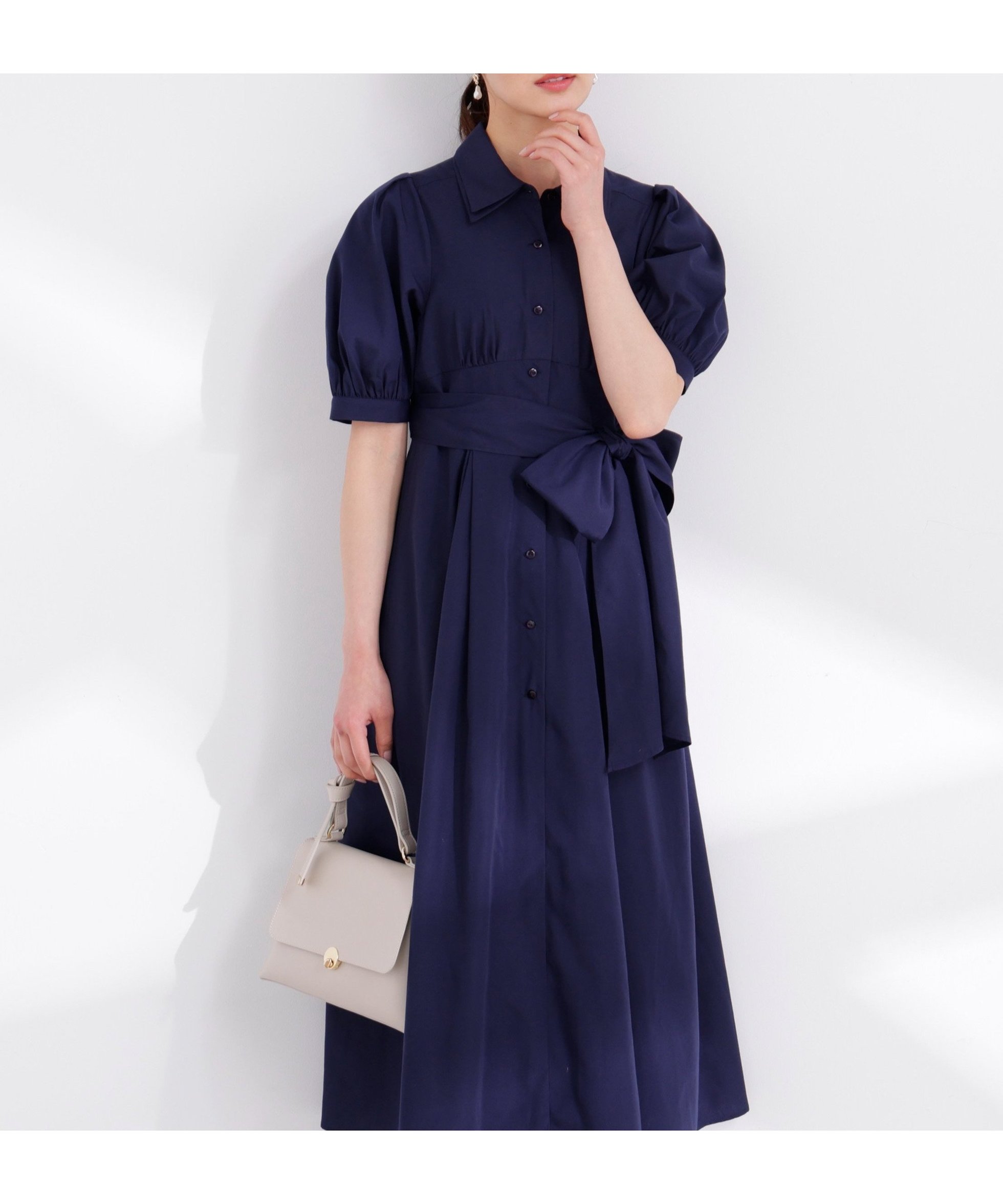 【プロポーション ボディドレッシング/PROPORTION BODY DRESSING】のレイヤードカラーシャツワンピース 26SS インテリア・キッズ・メンズ・レディースファッション・服の通販 founy(ファウニー) 　ファッション　Fashion　レディースファッション　Fashion for Women　ワンピース　Dresses　シャツワンピース / 1枚で着映えコーデ　Shirt Dresses　2026年　2026　2026春夏・S/S　Spring/Summer 2026 SS26　スリーブ　Sleeve, Long Sleeve / Short Sleeve　ブロード　Broadcloth, Fine Cotton　リボン　Ribbon, Bow　ネイビー|ID: prp329100004980648 ipo3291000000037318782