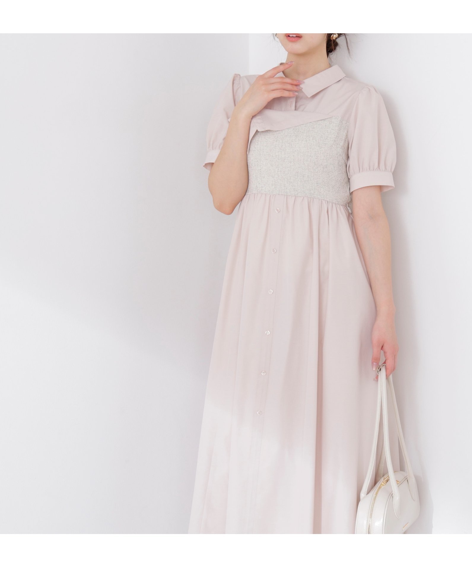 【プロポーション ボディドレッシング/PROPORTION BODY DRESSING】の《EDIT COLOGNE》ツイードビスチェ付きシャツワンピース 26SS インテリア・キッズ・メンズ・レディースファッション・服の通販 founy(ファウニー) 　ファッション　Fashion　レディースファッション　Fashion for Women　ワンピース　Dresses　シャツワンピース / 1枚で着映えコーデ　Shirt Dresses　2026年　2026　2026春夏・S/S　Spring/Summer 2026 SS26　スプリング　Spring, Spring Collection　ツイード　Twill, Twill Weave　ブロード　Broadcloth, Fine Cotton　リボン　Ribbon, Bow　ベージュ×アイボリーミックス|ID: prp329100004980649 ipo3291000000037318786