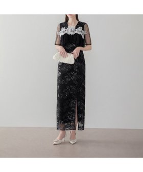 【レジャ/Leja】のレースフラワースパンコールエンブロイダリービスチェIラインワンピースドレス 大人の最旬トレンドファッション＆コーディネート founy(ファウニー) ファッション Fashion レディースファッション Fashion for Women ワンピース Dresses フォーマル・パーティードレス・結婚式用ドレス Elegant & Casual Dresses |ID:prp329100004980651