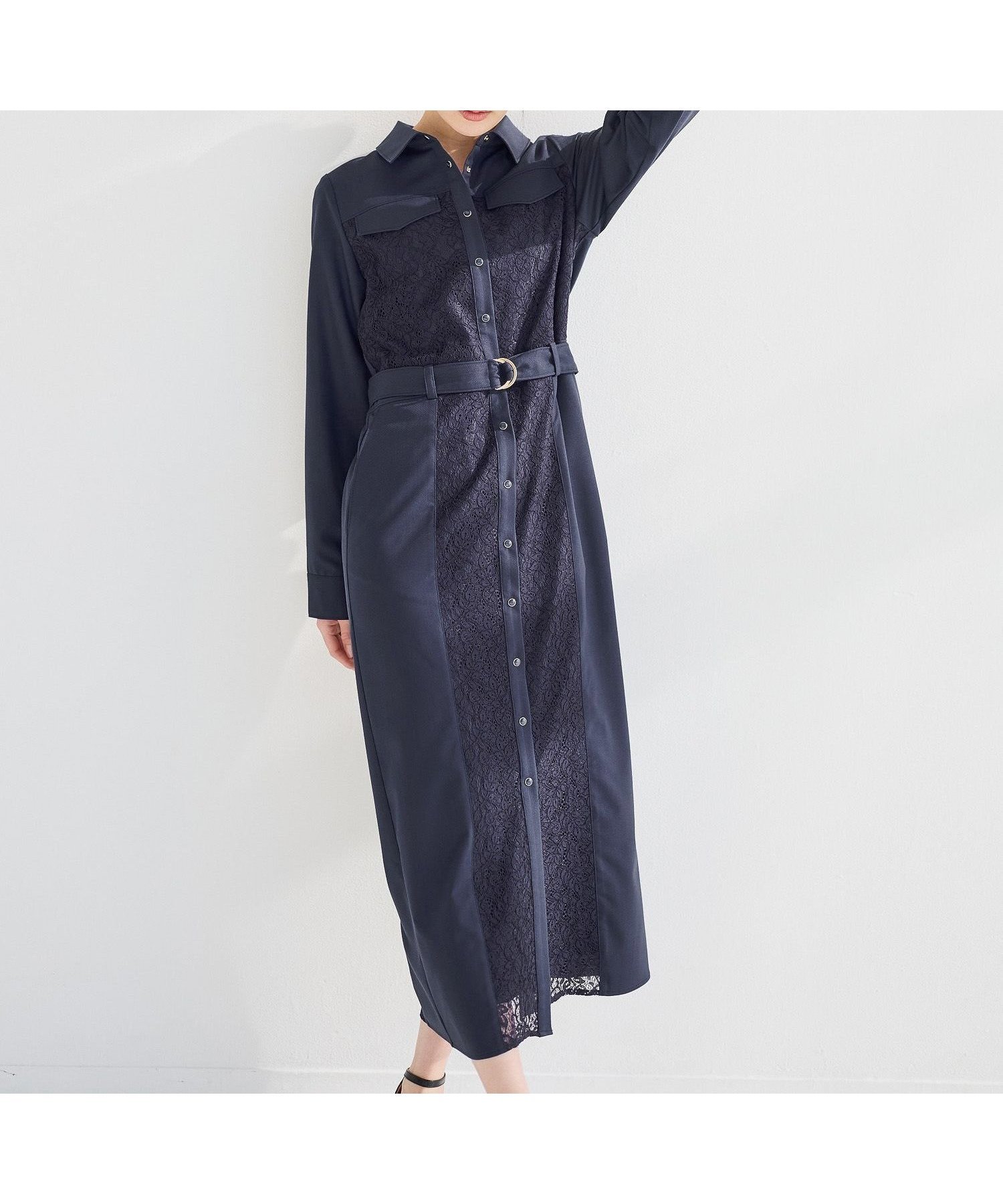 【アンデミュウ/Andemiu】のレースキリカエIラインワンピース インテリア・キッズ・メンズ・レディースファッション・服の通販 founy(ファウニー) 　ファッション　Fashion　レディースファッション　Fashion for Women　ワンピース　Dresses　レース　Lace, Lace Fabric　エレガント 上品　Elegant　ネイビー|ID: prp329100004980668 ipo3291000000037318848