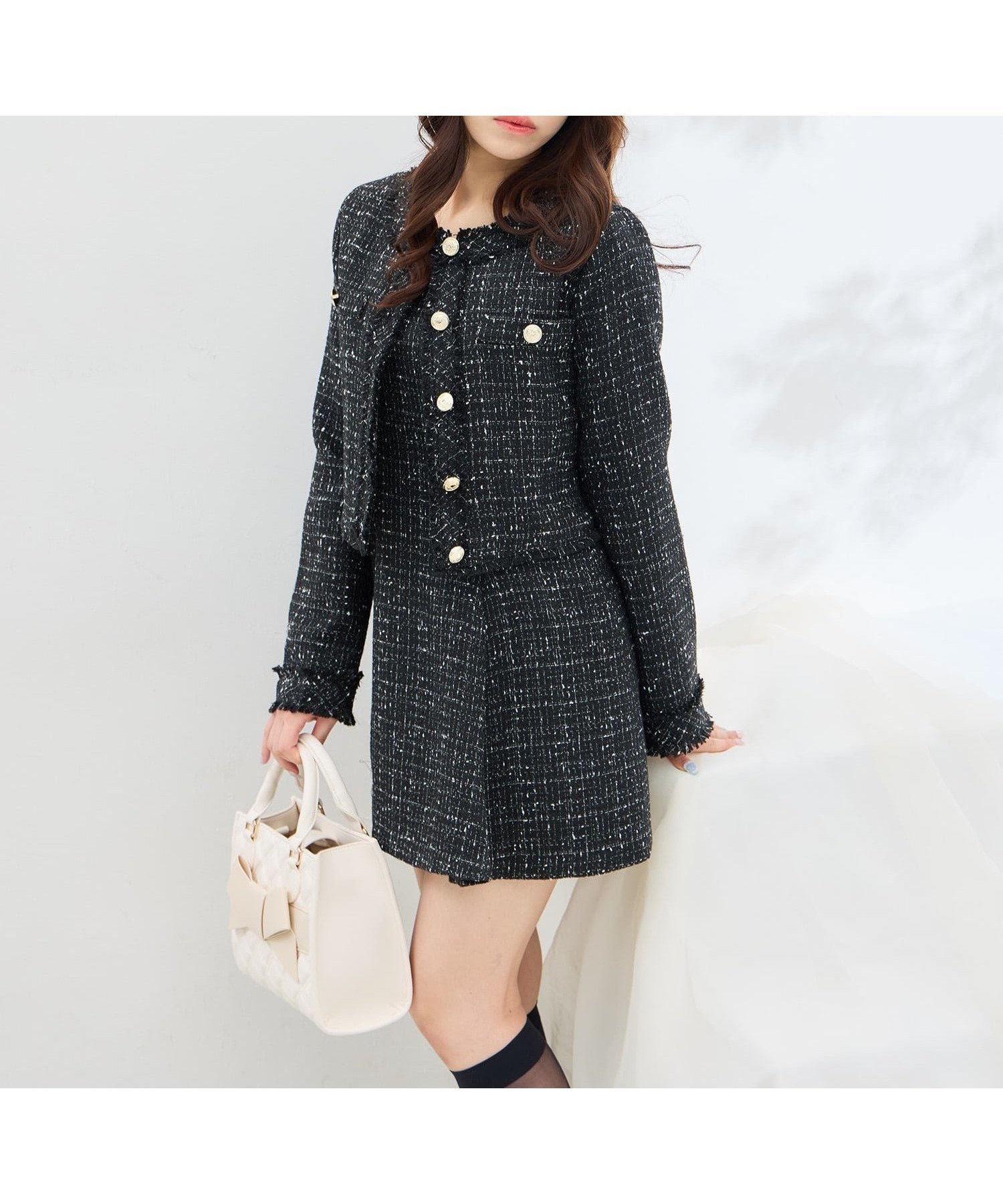 【イング/INGNI】の【WEB限定】BackレースUPツイードミニキャミワンピ インテリア・キッズ・メンズ・レディースファッション・服の通販 founy(ファウニー) 　ファッション　Fashion　レディースファッション　Fashion for Women　ワンピース　Dresses　キャミソールワンピース　Camisole Dresses　クラシカル　Classical, Vintage-Inspired　ツイード　Twill, Twill Weave　プリーツ　Pleats, Pleated　ボックス　Boxy, Box Shape　レース　Lace, Lace Fabric　クロ/ツイード|ID: prp329100004980671 ipo3291000000037318859