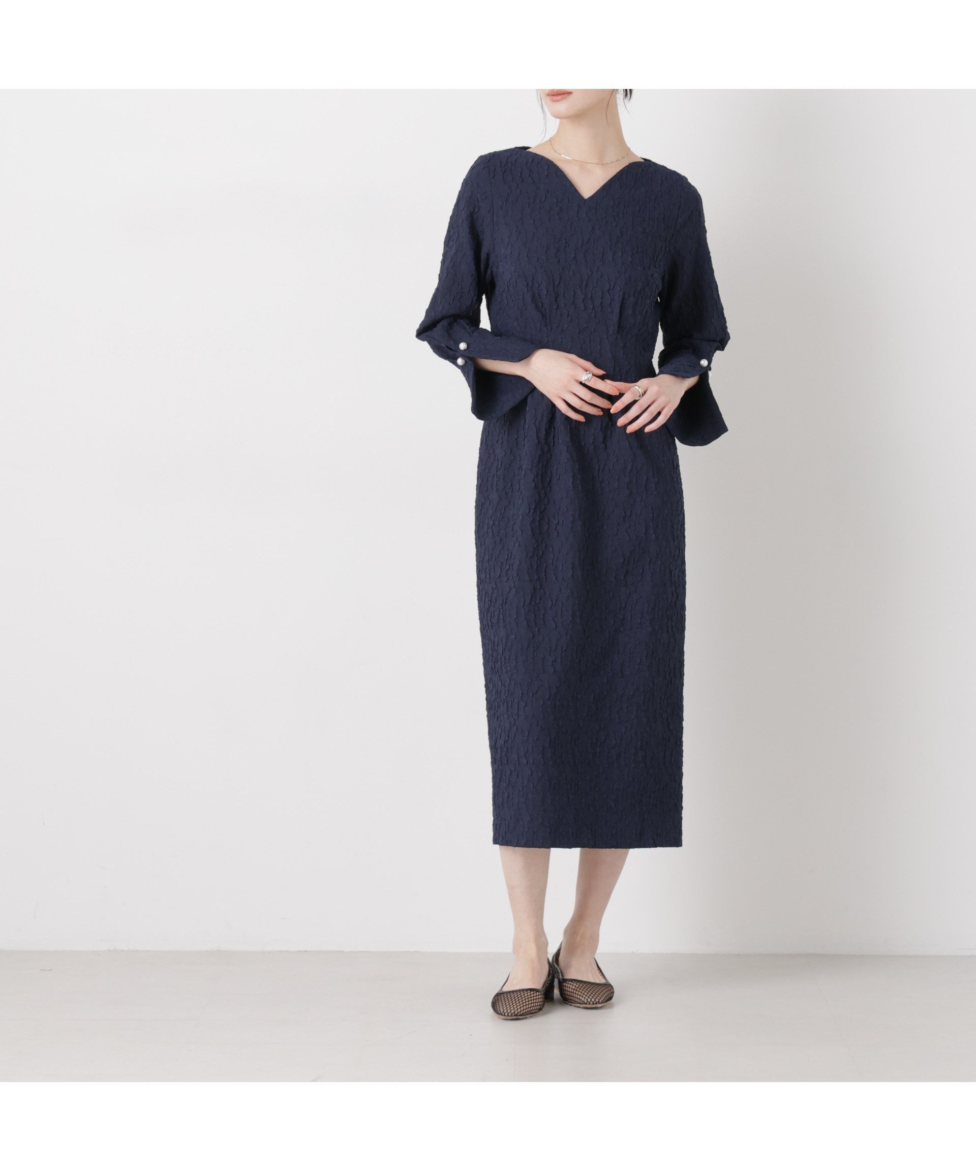 【ナノ ユニバース/nano universe】のtroisieme chaco/別注 PUFFY JACQUARD ワンピース インテリア・キッズ・メンズ・レディースファッション・服の通販 founy(ファウニー) 　ファッション　Fashion　レディースファッション　Fashion for Women　ワンピース　Dresses　ウォッシャブル　Machine Washable　スキッパー　Skipper, Open Collar　スリーブ　Sleeve, Long Sleeve / Short Sleeve　人気　Popular, Best Seller　フォーマル　Formal, Dressy　別注　Limited Edition, Custom Order　おすすめ　Recommended / Our Picks　エレガント 上品　Elegant　セレモニー　Ceremony　2026年　2026　2026春夏・S/S　Spring/Summer 2026 SS26　ネイビー|ID: prp329100004980693 ipo3291000000037318939