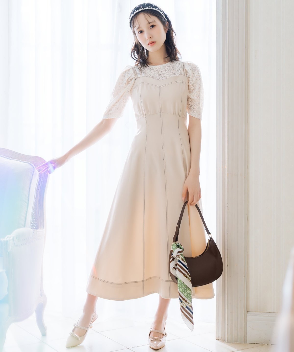 【ウィルセレクション/WILLSELECTION】のステッチデザインフレアキャミワンピース インテリア・キッズ・メンズ・レディースファッション・服の通販 founy(ファウニー) 　ファッション　Fashion　レディースファッション　Fashion for Women　ワンピース　Dresses　キャミソールワンピース　Camisole Dresses　なめらか　Smooth, Silky Texture　インナー　Innerwear　キャミソール　Camisole, Spaghetti Strap Top　シンプル　Simple, Minimal　フレア　Flare, Flared　レース　Lace, Lace Fabric　ベージュ|ID: prp329100004980696 ipo3291000000037318947