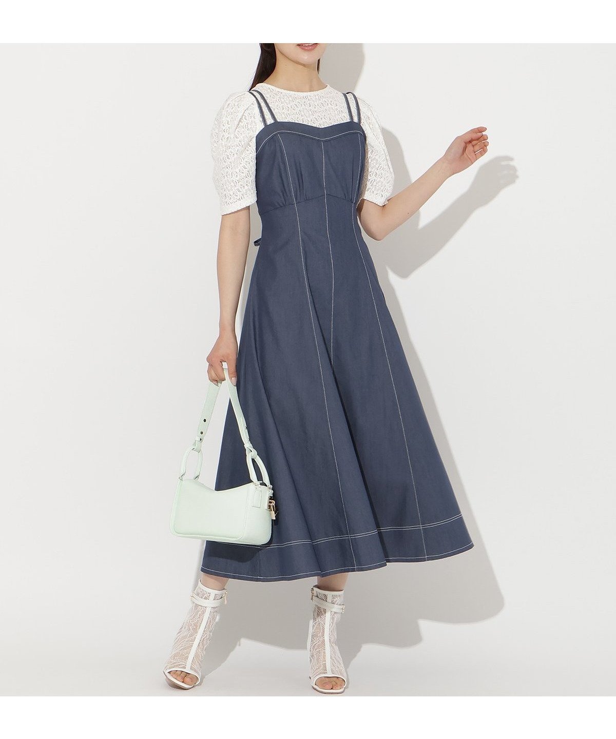 【ウィルセレクション/WILLSELECTION】のステッチデザインフレアキャミワンピース インテリア・キッズ・メンズ・レディースファッション・服の通販 founy(ファウニー) 　ファッション　Fashion　レディースファッション　Fashion for Women　ワンピース　Dresses　キャミソールワンピース　Camisole Dresses　なめらか　Smooth, Silky Texture　インナー　Innerwear　キャミソール　Camisole, Spaghetti Strap Top　シンプル　Simple, Minimal　フレア　Flare, Flared　レース　Lace, Lace Fabric　ネイビー|ID: prp329100004980696 ipo3291000000037318949