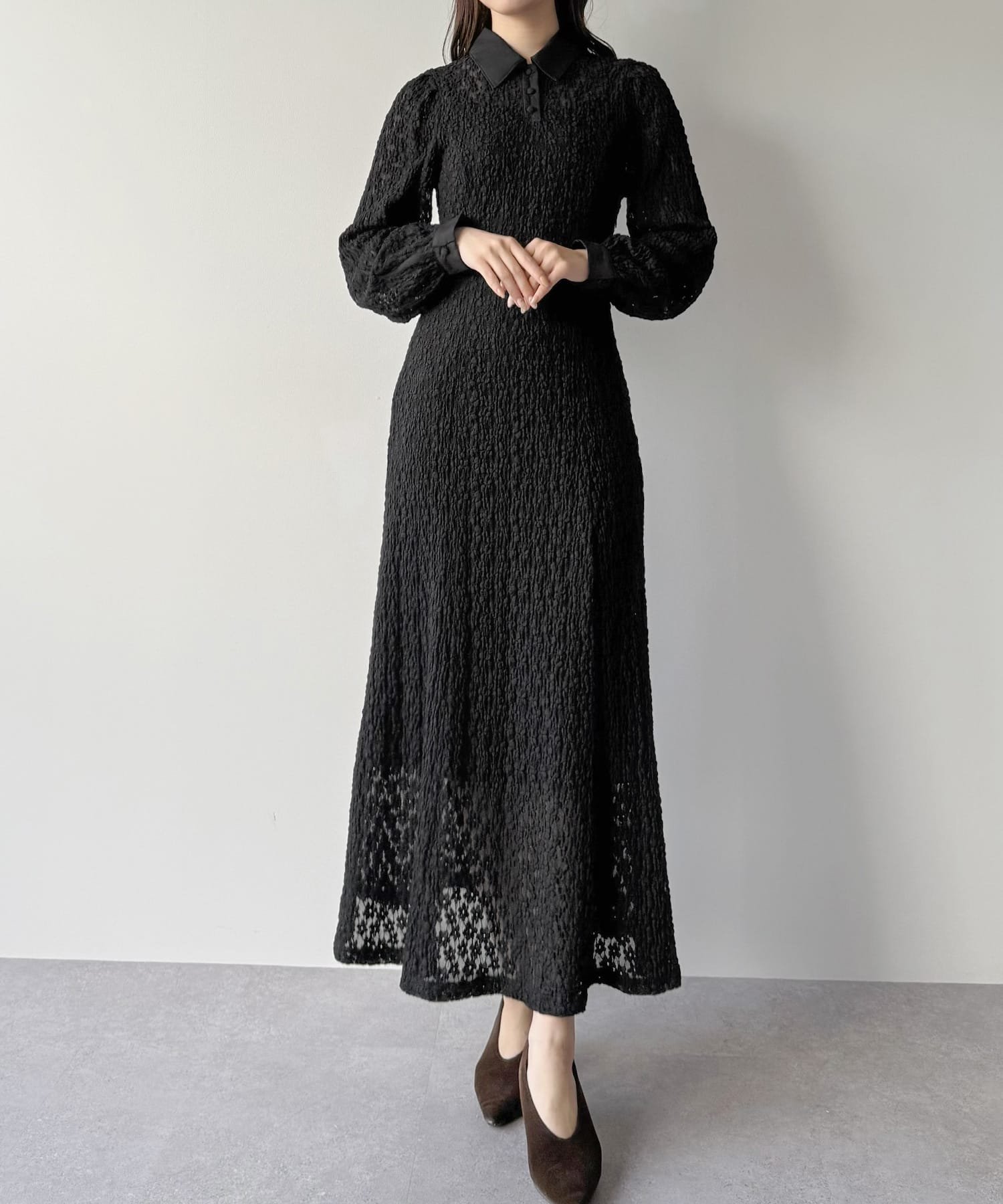 【ジュノア/JUNOAH】のmipiarl レースポロワンピース(ぺチワンピースセット) インテリア・キッズ・メンズ・レディースファッション・服の通販 founy(ファウニー) 　ファッション　Fashion　レディースファッション　Fashion for Women　ワンピース　Dresses　ブラック|ID: prp329100004980708 ipo3291000000037318998