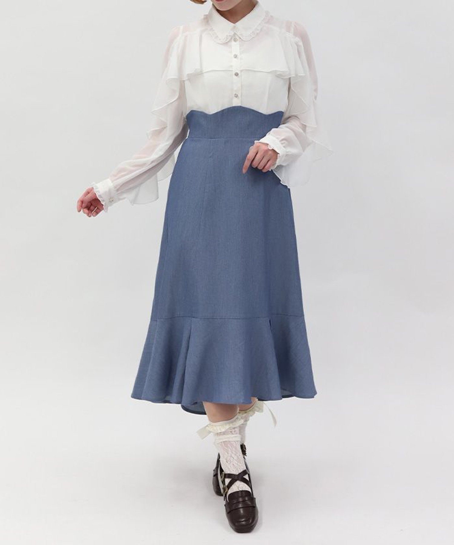 【アクシーズファム/axes femme】のハイウエストドッキングワンピース 大人の最旬トレンドファッション＆コーディネート founy(ファウニー) 　ファッション　Fashion　レディースファッション　Fashion for Women　ワンピース　Dresses　おすすめ　Recommended / Our Picks　エアリー　Airy Texture　シフォン　Chiffon, Lightweight Fabric　デニム　Denim, Jeans Material　トレンド　Trend, Trending Now　ドッキング　Docking, Mixed Material　フリル　Frill, Ruffle　レース　Lace, Lace Fabric　春　Spring　 other-1|ID: prp329100004980712 ipo3291000000037319012