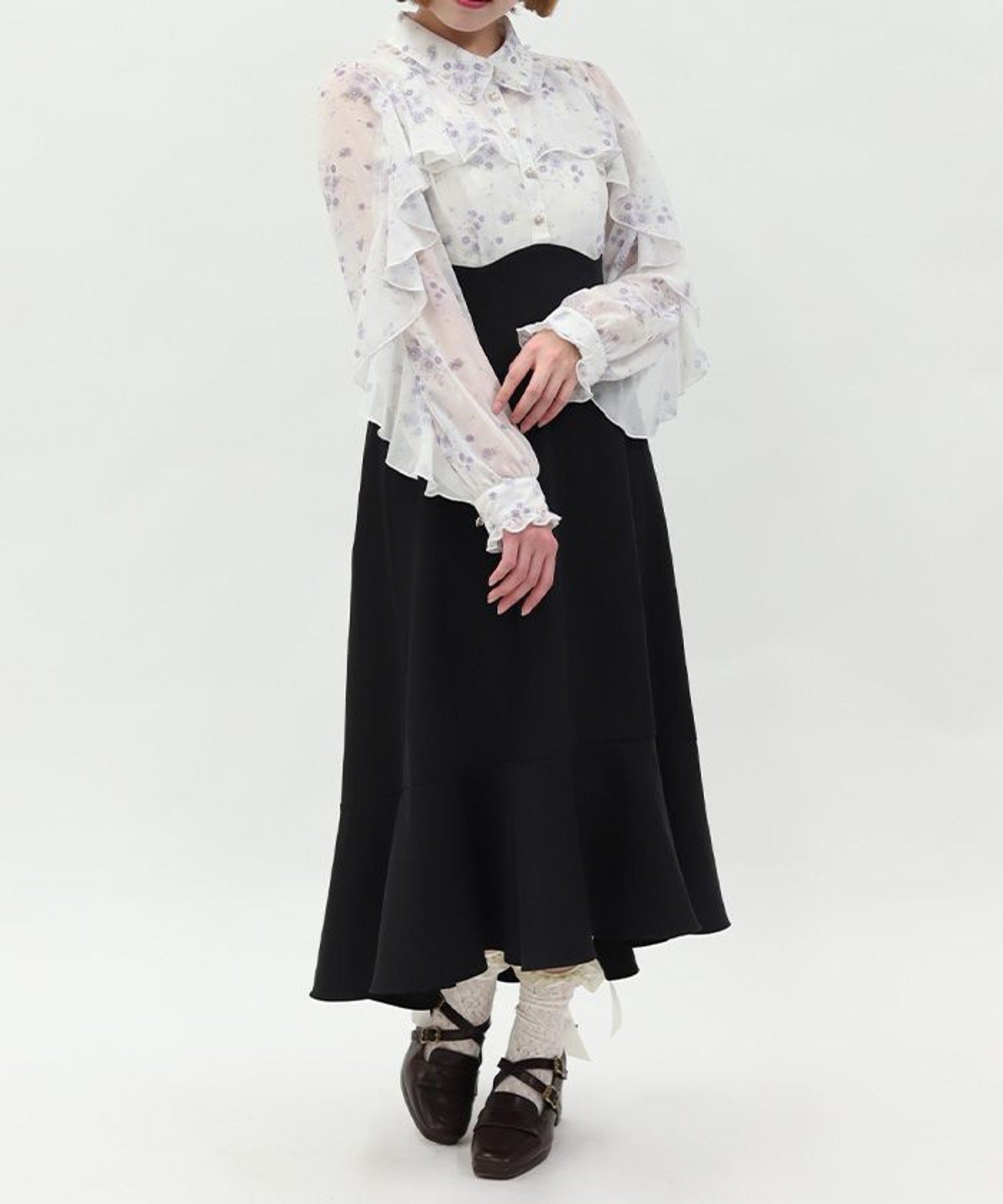 【アクシーズファム/axes femme】のハイウエストドッキングワンピース インテリア・キッズ・メンズ・レディースファッション・服の通販 founy(ファウニー) 　ファッション　Fashion　レディースファッション　Fashion for Women　ワンピース　Dresses　おすすめ　Recommended / Our Picks　エアリー　Airy Texture　シフォン　Chiffon, Lightweight Fabric　デニム　Denim, Jeans Material　トレンド　Trend, Trending Now　ドッキング　Docking, Mixed Material　フリル　Frill, Ruffle　レース　Lace, Lace Fabric　春　Spring　ラベンダー|ID: prp329100004980712 ipo3291000000037319015