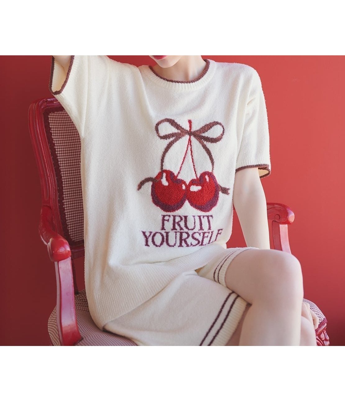 【ピーチジョン/PEACH JOHN】のライトホイップリーチェリーパジャマ 大人の最旬トレンドファッション＆コーディネート founy(ファウニー) 　ファッション　Fashion　レディースファッション　Fashion for Women　ガーリー　Girly, Feminine Style　ショート　Short, Short Length　チェリー　Cherry, Cherry Pattern　パッチ　Patch, Appliqué　フェザーヤーン　Feather Yarn, Fluffy Yarn　フェミニン　Feminine, Girly　フロント　Front, Front Design　ポケット　Pocket, Pocket Detail　モチーフ　Motif, Design Theme　ラウンド　Round, Round Neck　ロング　Long, Long-Length　おすすめ　Recommended / Our Picks　お家時間・ステイホーム　Stay Home / At Home　夏　Summer　ギフト プレゼント　Gift / Present　 other-1|ID: prp329100004980745 ipo3291000000037319182