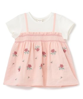 【ナルミヤ オンライン/NARUMIYA ONELINE / KIDS】の【リンク】クロスステッチ花ドッキングTシャツ 大人の最旬トレンドファッション＆コーディネート founy(ファウニー) ファッション Fashion キッズファッション Fashion for Kids おすすめ Recommended / Our Picks キャミソール Camisole, Spaghetti Strap Top シャーリング Shirring, Ruched シンプル Simple, Minimal デニム Denim, Jeans Material ドッキング Docking, Mixed Material ポケット Pocket, Pocket Detail レギンス Leggings, Stretch Pants |ID:prp329100004981048