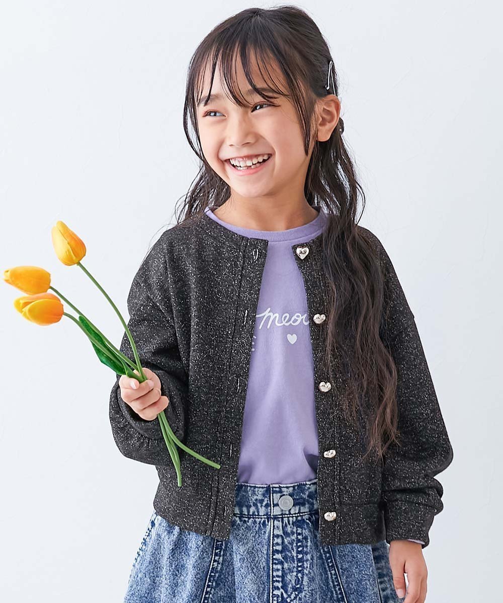 【デビロック/devirock / KIDS】のハートボタン付き きらめくラメミニ裏毛 カーディガン 子供服 キッズ 女の子 26SS インテリア・キッズ・メンズ・レディースファッション・服の通販 founy(ファウニー) 　ファッション　Fashion　キッズファッション　Fashion for Kids　カーディガン　Cardigan, Knitwear　ガーリー　Girly, Feminine Style　シンプル　Simple, Minimal　デニム　Denim, Jeans Material　フォーマル　Formal, Dressy　おすすめ　Recommended / Our Picks　2026年　2026　2026春夏・S/S　Spring/Summer 2026 SS26　002-ハート-ブラック|ID: prp329100004981076 ipo3291000000037320439
