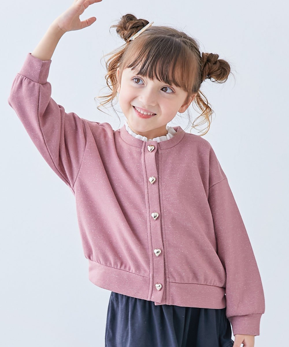 【デビロック/devirock / KIDS】のハートボタン付き きらめくラメミニ裏毛 カーディガン 子供服 キッズ 女の子 26SS インテリア・キッズ・メンズ・レディースファッション・服の通販 founy(ファウニー) 　ファッション　Fashion　キッズファッション　Fashion for Kids　カーディガン　Cardigan, Knitwear　ガーリー　Girly, Feminine Style　シンプル　Simple, Minimal　デニム　Denim, Jeans Material　フォーマル　Formal, Dressy　おすすめ　Recommended / Our Picks　2026年　2026　2026春夏・S/S　Spring/Summer 2026 SS26　004-ハート-オールドピンク|ID: prp329100004981076 ipo3291000000037320440