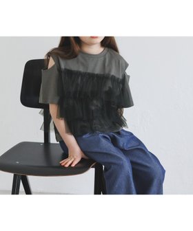 【ベイフロー/BAYFLOW / KIDS】の一枚でオシャレに決まる チュールレイヤードオープンショルダーT(KIDS) 大人の最旬トレンドファッション＆コーディネート founy(ファウニー) ファッション Fashion キッズファッション Fashion for Kids おすすめ Recommended / Our Picks カットソー Cut and Sewn Top クール Cool, Chic シアー Sheer, See-Through ショルダー Shoulder, Shoulder Strap チュール Tulip, Tulip Motif デニム Denim, Jeans Material トレンド Trend, Trending Now フリル Frill, Ruffle ボトム Bottoms, Lower Wear ワイド Wide, Wide Fit 夏 Summer |ID:prp329100004981118