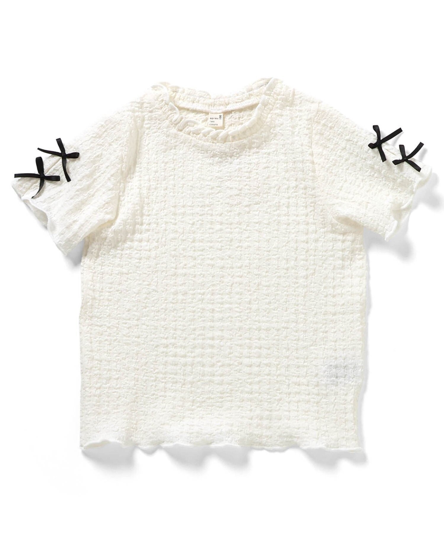 【エフオー オンラインストア/F.O.Online Store / KIDS】のぽこぽこジャガード袖リボンTシャツ インテリア・キッズ・メンズ・レディースファッション・服の通販 founy(ファウニー) 　ファッション　Fashion　キッズファッション　Fashion for Kids　リボン　Ribbon, Bow　半袖　Short Sleeve, Half Sleeve　アイボリー|ID: prp329100004981128 ipo3291000000037320728