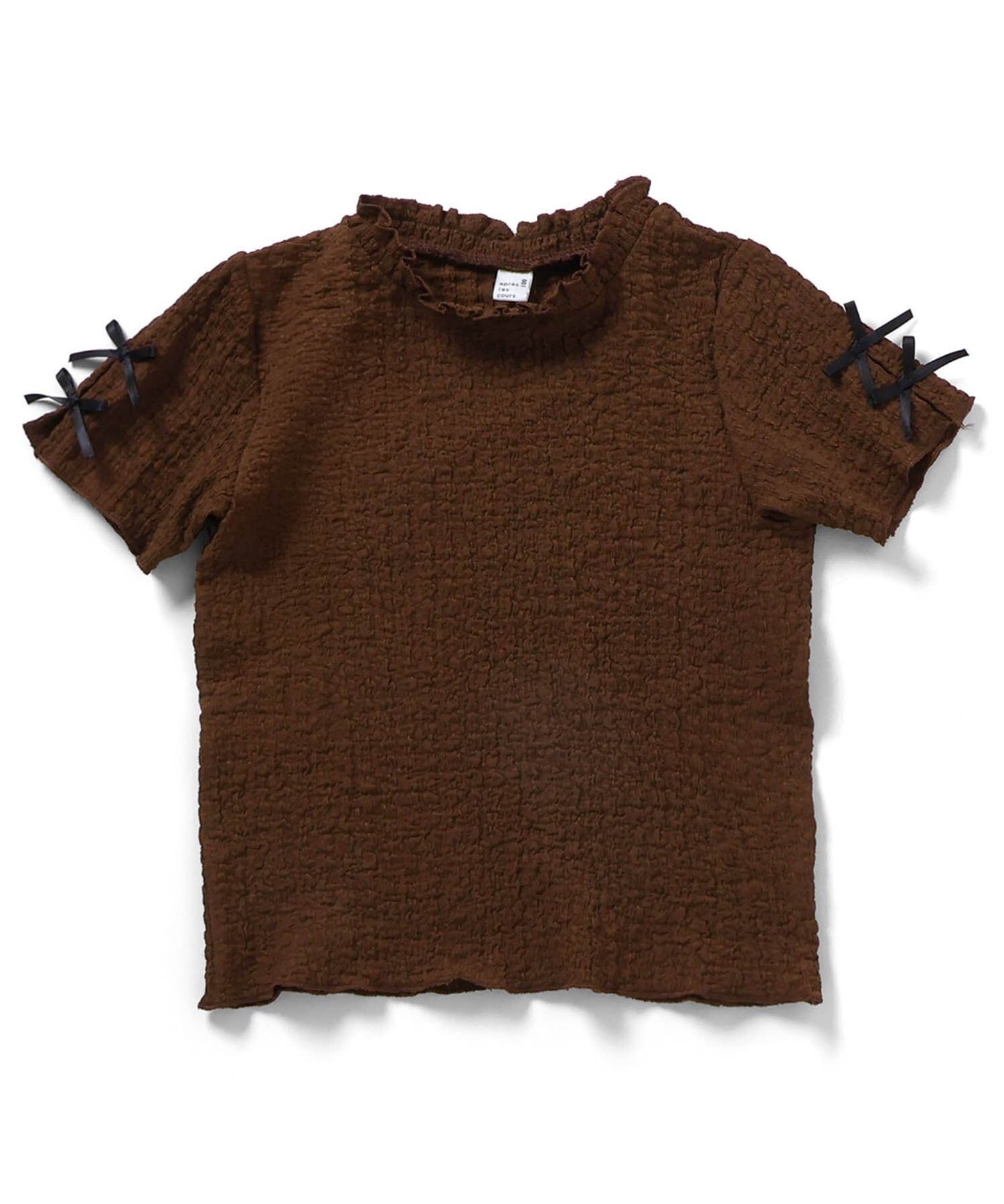 【エフオー オンラインストア/F.O.Online Store / KIDS】のぽこぽこジャガード袖リボンTシャツ インテリア・キッズ・メンズ・レディースファッション・服の通販 founy(ファウニー) 　ファッション　Fashion　キッズファッション　Fashion for Kids　リボン　Ribbon, Bow　半袖　Short Sleeve, Half Sleeve　ブラウン|ID: prp329100004981128 ipo3291000000037320729