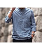 【シルバーバレット/SILVER BULLET / MEN】のCavariA パナマバンドカラーカプリ7分袖シャツ NAVY STRIPE|ID: prp329100004981173 ipo3291000000037320963