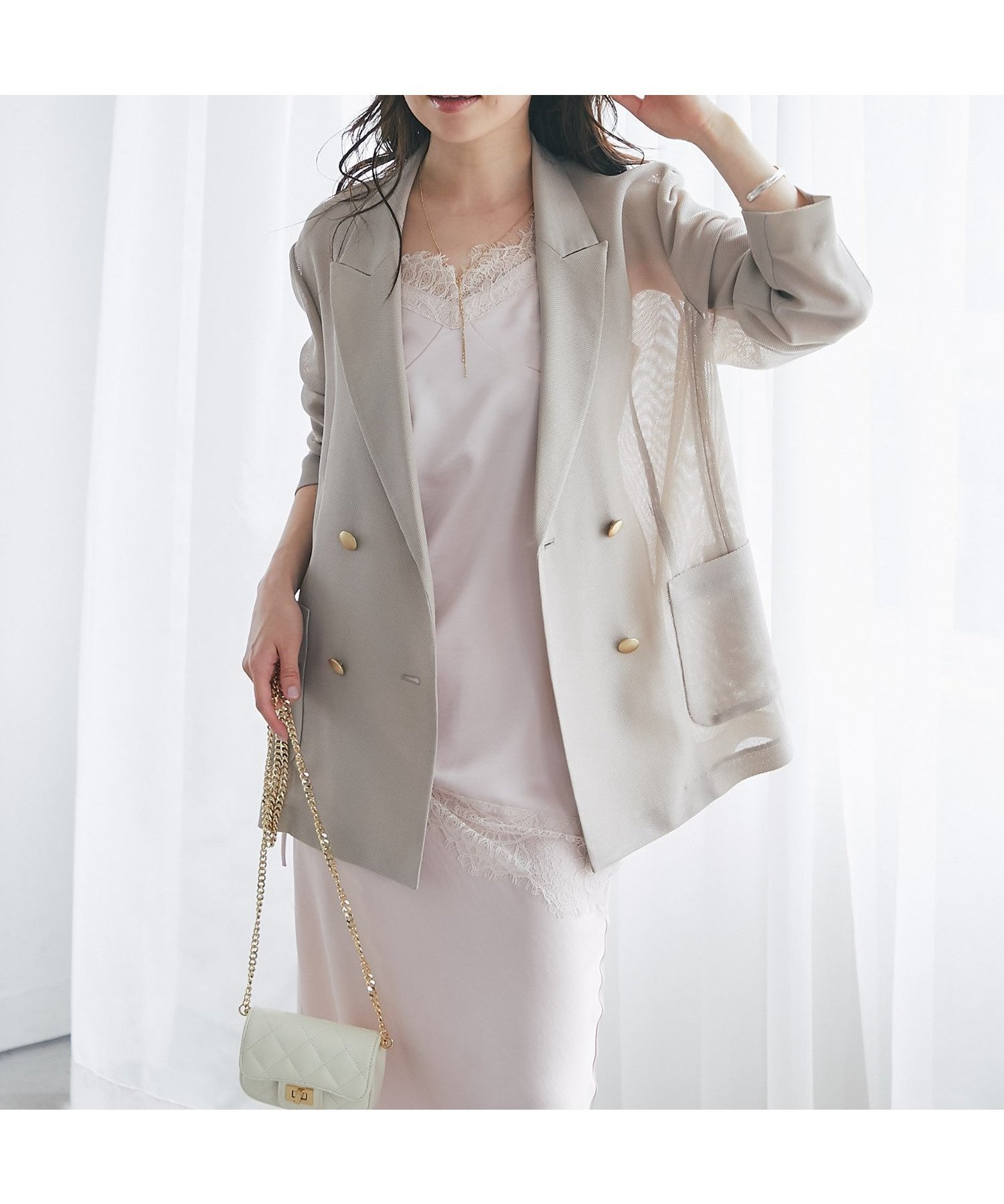 【ラブティックボンボン/La boutique BonBon】の【完売カラー再 決定!・新色登場】メッシュメタルボタンライトジャケット インテリア・キッズ・メンズ・レディースファッション・服の通販 founy(ファウニー) 　ファッション　Fashion　レディースファッション　Fashion for Women　アウター　Coat / Outerwear Collection　レディースジャケット・軽アウター　Jackets　サテン　Satin, Glossy Fabric　ジャケット　Jacket, Outerwear　タンク　Tank Top, Sleeveless Top　デニム　Denim, Jeans Material　トレンド　Trend, Trending Now　人気　Popular, Best Seller　羽織　Haori, Light Jacket　メッシュ　Mesh, Net Fabric　おすすめ　Recommended / Our Picks　エレガント 上品　Elegant　グレージュ|ID: prp329100004981229 ipo3291000000037321310