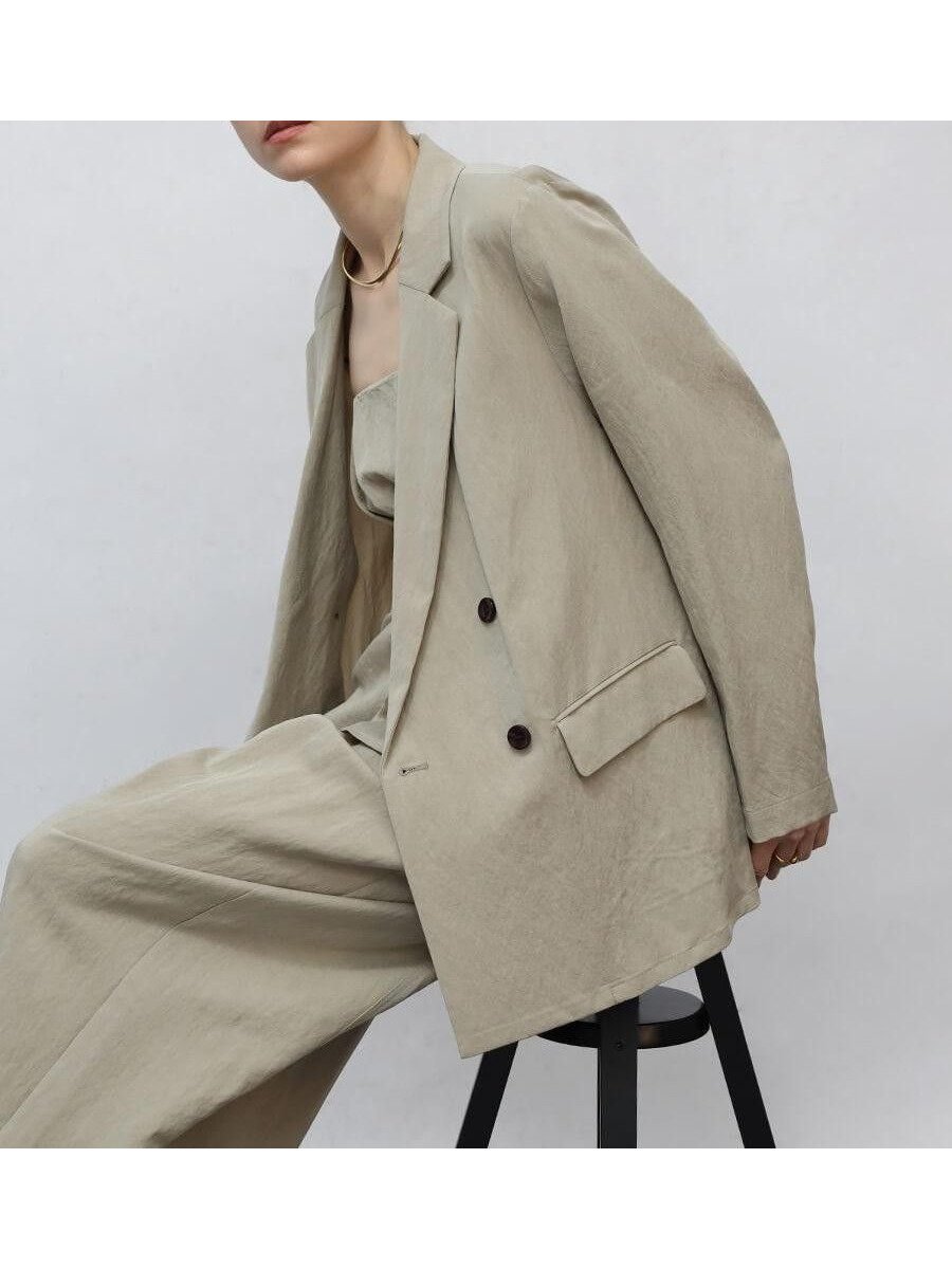 【ラシュッド/LASUD】のキュプラ混ダブルテーラードジャケット インテリア・キッズ・メンズ・レディースファッション・服の通販 founy(ファウニー) 　ファッション　Fashion　レディースファッション　Fashion for Women　アウター　Coat / Outerwear Collection　レディースジャケット・軽アウター　Jackets　テーラードジャケット / 通勤・きれいめスタイル　Tailored Jackets & Blazers　春　Spring　キュプラ　Cupro, Eco Fabric　ドレープ　Drape, Draping Fabric　なめらか　Smooth, Silky Texture　リラックス　Relax, Relaxed Fit　エレガント 上品　Elegant　セレモニー　Ceremony　ベージュ|ID: prp329100004981245 ipo3291000000037321375