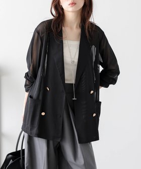 【ラジュール/Lajour】のメッシュダブルジャケット 大人の最旬トレンドファッション＆コーディネート founy(ファウニー) ファッション Fashion レディースファッション Fashion for Women アウター Coat / Outerwear Collection レディースジャケット・軽アウター Jackets サロペット Overalls, Salopette シアー Sheer, See-Through シンプル Simple, Minimal ジャケット Jacket, Outerwear ダブル Double, Double-Breasted トレンド Trend, Trending Now メッシュ Mesh, Net Fabric エレガント 上品 Elegant |ID:prp329100004981311