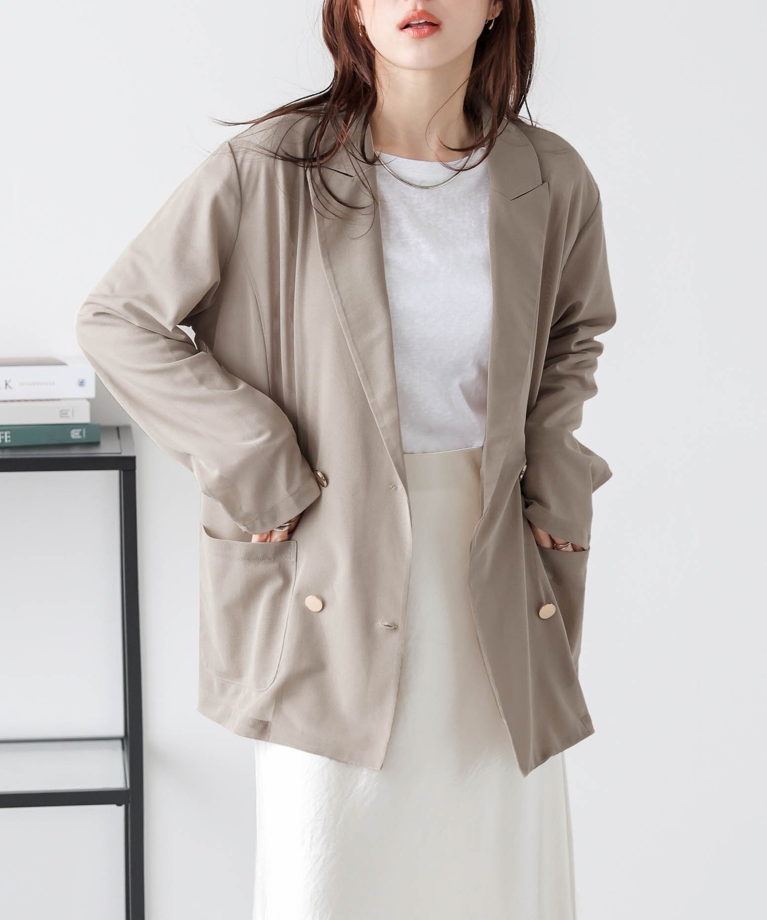 【ラジュール/Lajour】のメッシュダブルジャケット インテリア・キッズ・メンズ・レディースファッション・服の通販 founy(ファウニー) 　ファッション　Fashion　レディースファッション　Fashion for Women　アウター　Coat / Outerwear Collection　レディースジャケット・軽アウター　Jackets　サロペット　Overalls, Salopette　シアー　Sheer, See-Through　シンプル　Simple, Minimal　ジャケット　Jacket, Outerwear　ダブル　Double, Double-Breasted　トレンド　Trend, Trending Now　メッシュ　Mesh, Net Fabric　エレガント 上品　Elegant　ベージュ|ID: prp329100004981311 ipo3291000000037321636