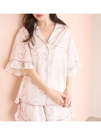 【スナイデル ホーム/SNIDEL HOME】の【Luxshine】【接触冷感】フリルリボン開襟シャツ インテリア・キッズ・メンズ・レディースファッション・服の通販 founy(ファウニー) 　ファッション　Fashion　レディースファッション　Fashion for Women　トップス・カットソー　Cut & Sew Tops　シャツ・ブラウス・オフィスカジュアル　Elegant Blouses & Button-Ups　春　Spring　吸水　Absorbent, Quick-Dry　ショート　Short, Short Length　スマート　Smart, Elegant　スリット　Slit, Slit Detail　タンク　Tank Top, Sleeveless Top　チャーム　Charm, Pendant　定番　Standard, Basic Item　なめらか　Smooth, Silky Texture　パイピング　Piping, Trim Design　フリル　Frill, Ruffle　プリント　Print, Printed Pattern　ポケット　Pocket, Pocket Detail　リボン　Ribbon, Bow　ロング　Long, Long-Length　おすすめ　Recommended / Our Picks　夏　Summer　PNK[066]|ID: prp329100004981334 ipo3291000000037321772