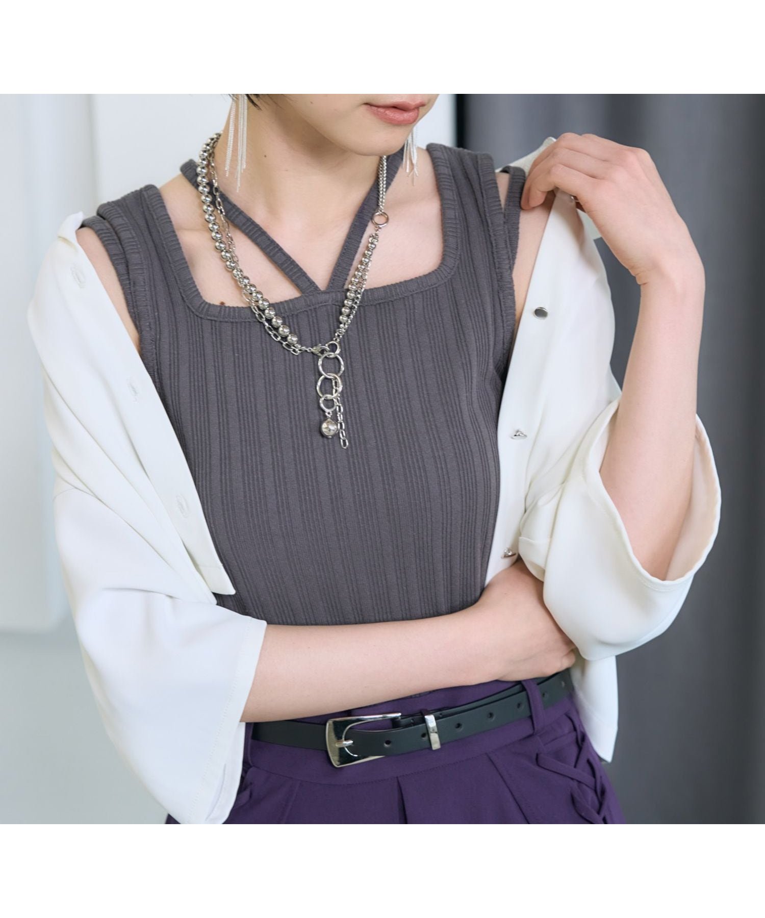 【ハレ/HARE】のストリングリブタンクトップ インテリア・キッズ・メンズ・レディースファッション・服の通販 founy(ファウニー) 　ファッション　Fashion　レディースファッション　Fashion for Women　インナー　Innerwear　シアー　Sheer, See-Through　ジャケット　Jacket, Outerwear　スリット　Slit, Slit Detail　タンク　Tank Top, Sleeveless Top　定番　Standard, Basic Item　グレー18|ID: prp329100004981352 ipo3291000000037321851