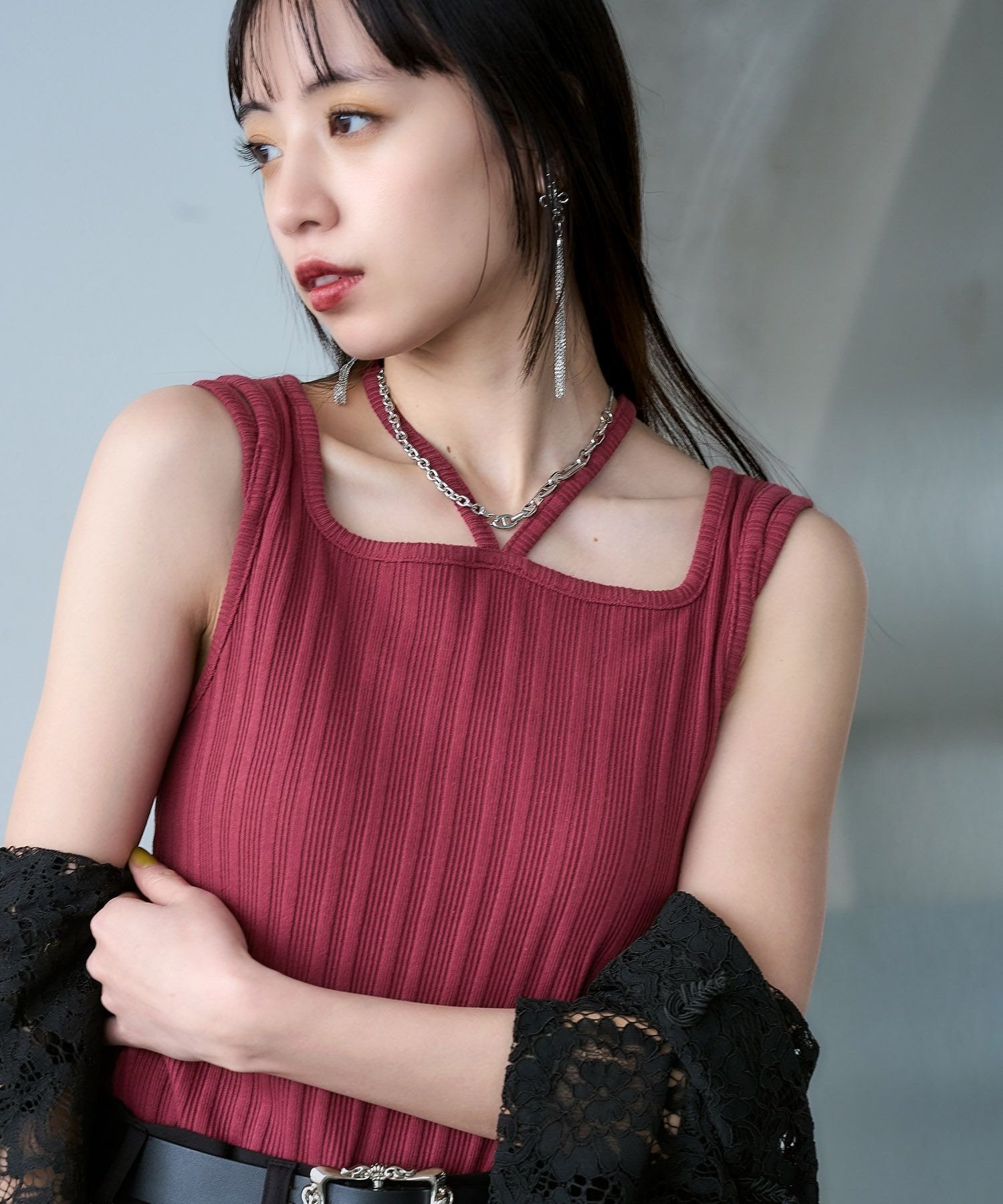 【ハレ/HARE】のストリングリブタンクトップ インテリア・キッズ・メンズ・レディースファッション・服の通販 founy(ファウニー) 　ファッション　Fashion　レディースファッション　Fashion for Women　インナー　Innerwear　シアー　Sheer, See-Through　ジャケット　Jacket, Outerwear　スリット　Slit, Slit Detail　タンク　Tank Top, Sleeveless Top　定番　Standard, Basic Item　レッド35|ID: prp329100004981352 ipo3291000000037321854
