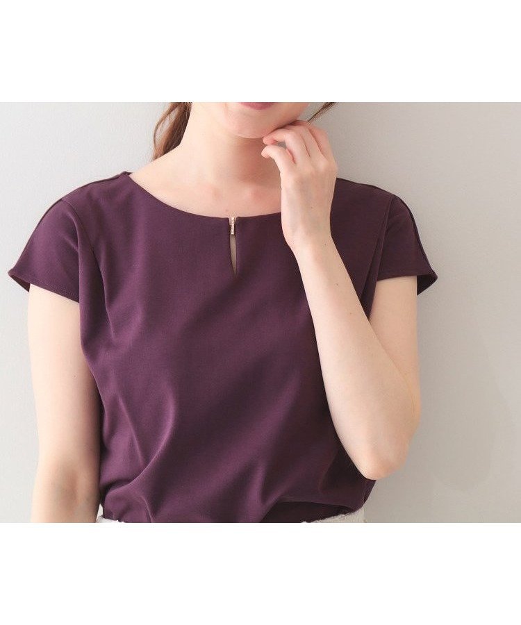 【インデックス/INDEX】の【接触冷感/UVケア】ビジューキーネックフレンチトップス《洗濯機OK/XS~3L/8col》 インテリア・キッズ・メンズ・レディースファッション・服の通販 founy(ファウニー) 　ファッション　Fashion　レディースファッション　Fashion for Women　トップス・カットソー　Cut & Sew Tops　エレガント 上品　Elegant　コンパクト　Compact, Small Size　シンプル　Simple, Minimal　スマート　Smart, Elegant　スリーブ　Sleeve, Long Sleeve / Short Sleeve　ビジュー　Bijou, Jewel-like Accent　フレンチ　French, French Style　フロント　Front, Front Design　ボルドー|ID: prp329100004981378 ipo3291000000037321989