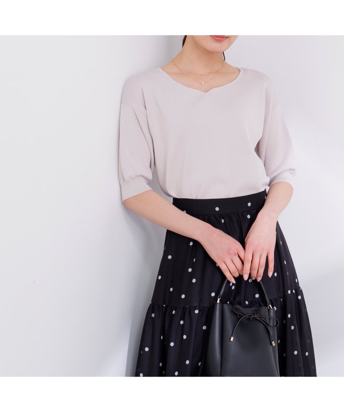 【プロポーション ボディドレッシング/PROPORTION BODY DRESSING】の5分袖ハートカットドルマンニット 26SS インテリア・キッズ・メンズ・レディースファッション・服の通販 founy(ファウニー) https://founy.com/ ファッション Fashion レディースファッション Fashion for Women トップス・カットソー Cut & Sew Tops ニット Knit Tops & Sweaters 2026年 2026 2026春夏・S/S Spring/Summer 2026 SS26 デコルテ Décolleté, Neckline ベーシック Basic, Essential |ID: prp329100004981439 ipo3291000000037322463