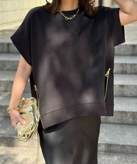 【スタイルドア/STYLEDOOR】の【着ごこちシリーズ】サイドZIPクルーネックプルオーバー 大人の最旬トレンドファッション＆コーディネート founy(ファウニー) ファッション Fashion レディースファッション Fashion for Women トップス・カットソー Cut & Sew Tops カジュアルプルオーバー・ニットトップス Pullovers & Knit Tops / Casual Pullovers シンプル Simple, Minimal ダブル Double, Double-Breasted デニム Denim, Jeans Material ボトム Bottoms, Lower Wear エレガント 上品 Elegant 半袖 Short Sleeve, Half Sleeve 夏 Summer 定番 Standard, Basic Item |ID:prp329100004981445
