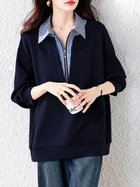 【ドゥーベル/Doux Belle】のストライプ柄シャツレイヤード風ジップ付きプルオーバー レディース トップス 大人の最旬トレンドファッション＆コーディネート founy(ファウニー) ファッション Fashion レディースファッション Fashion for Women トップス・カットソー Cut & Sew Tops シャツ・ブラウス・オフィスカジュアル Elegant Blouses & Button-Ups カジュアルプルオーバー・ニットトップス Pullovers & Knit Tops / Casual Pullovers シンプル Simple, Minimal ジップ Zip, Zipper ストライプ Stripe, Striped Pattern ストレート Straight, Straight Cut バランス Balance, Style Balance 切替 Switching, Contrast Panel 春 Spring 秋 Autumn thumbnail ネイビー|ID: prp329100004981468 ipo3291000000037322739